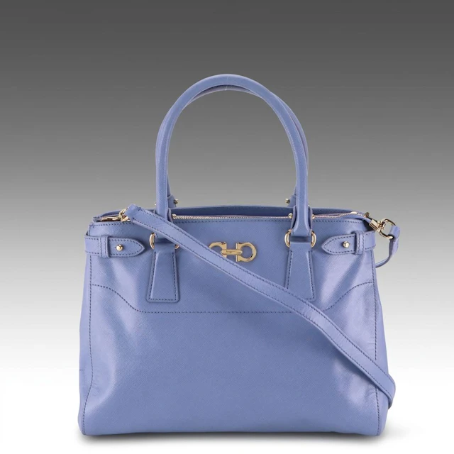 Salvatore Ferragamo Beky Two-Way Tote Bag in Blue Saffiano Leather