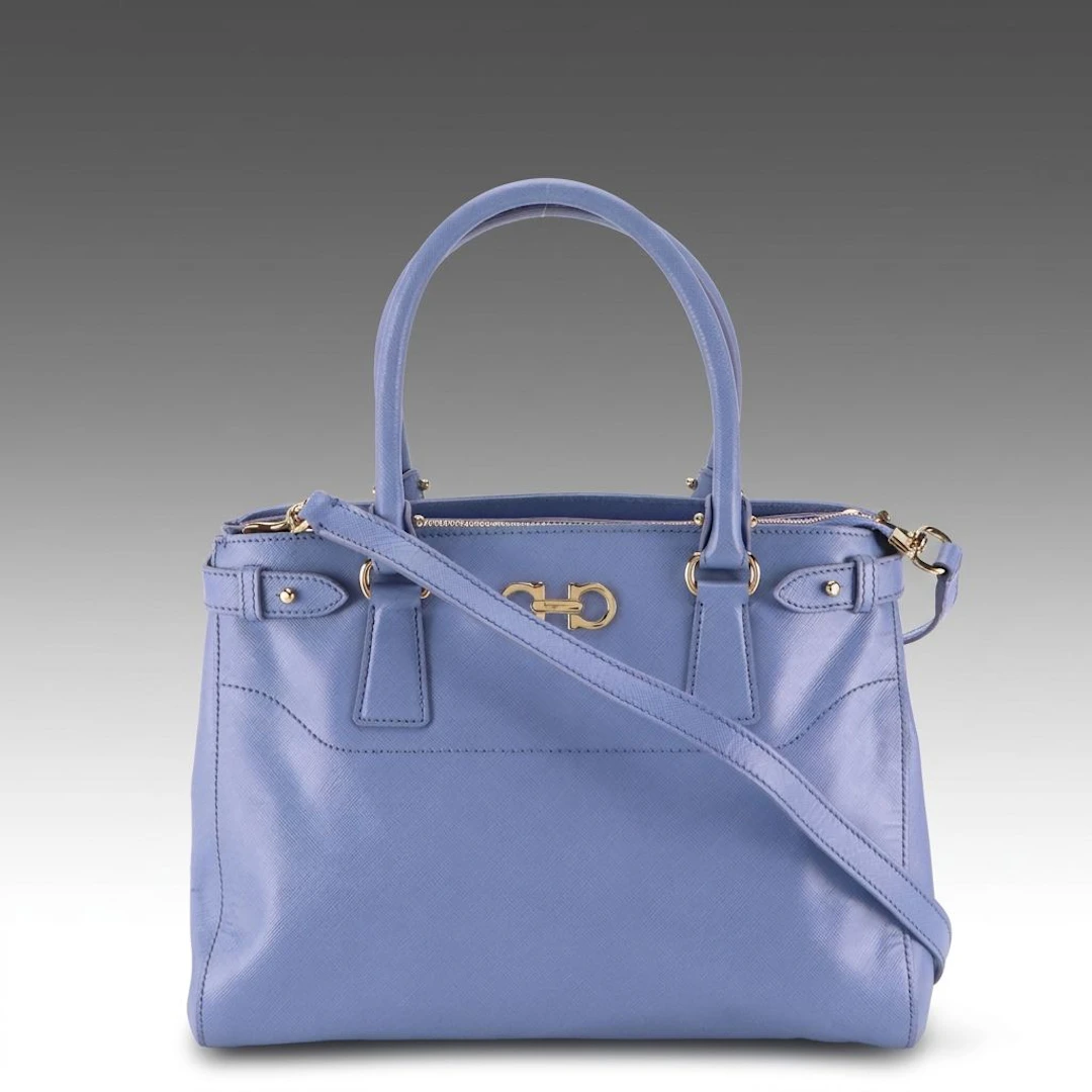 Salvatore Ferragamo Beky Two-Way Tote Bag in Blue Saffiano Leather