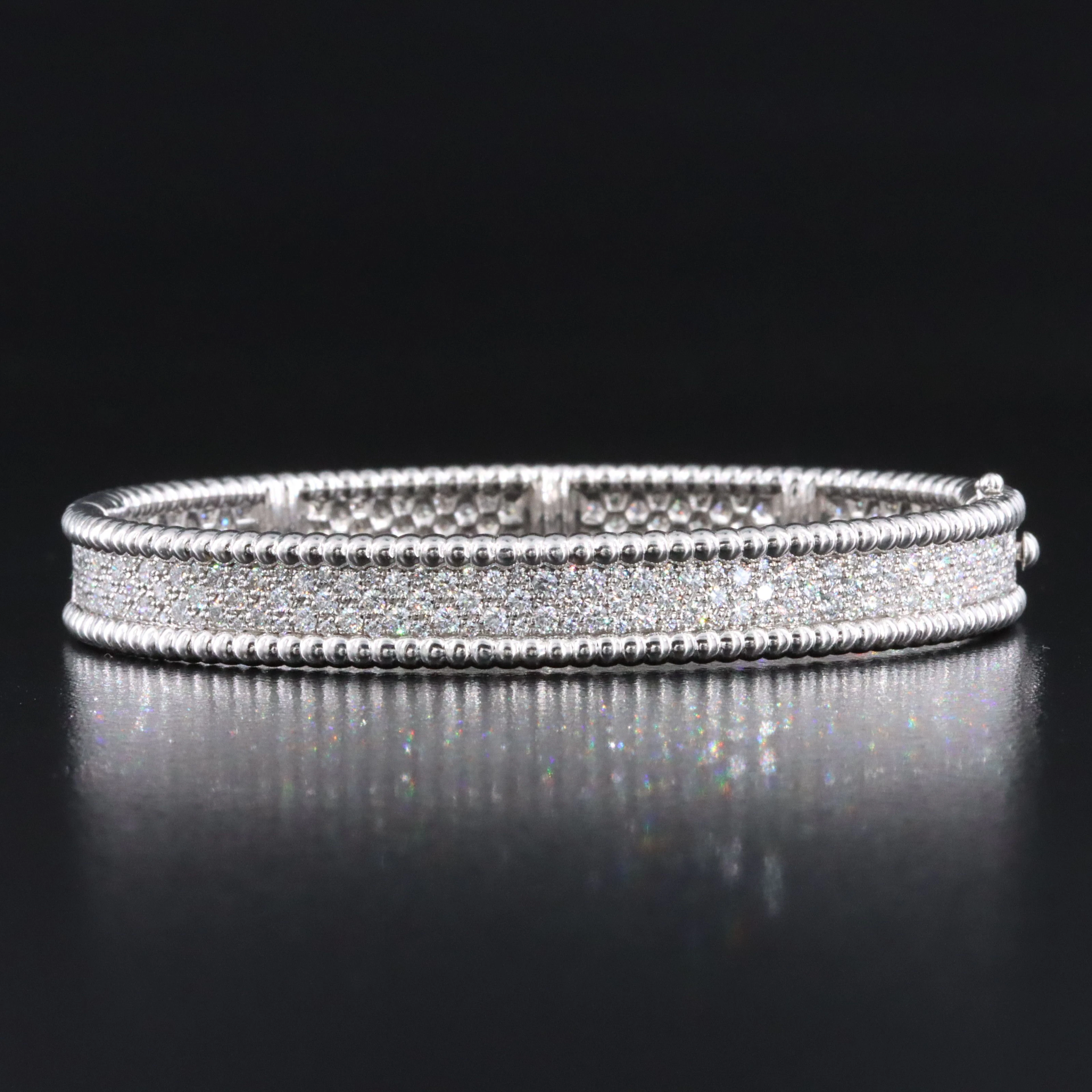 Van Cleef & Arpels Perlée 18K White Gold 3.37 CTW Diamond 3 Row Bracelet