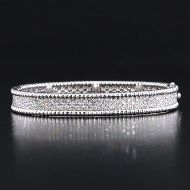 Van Cleef & Arpels Perlée 18K White Gold 3.37 CTW Diamond 3 Row Bracelet