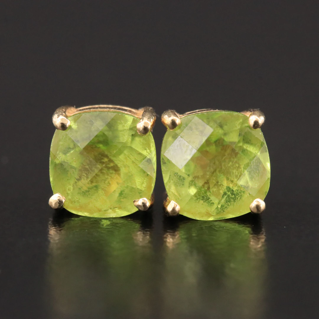 14K Peridot Square Stud Earrings