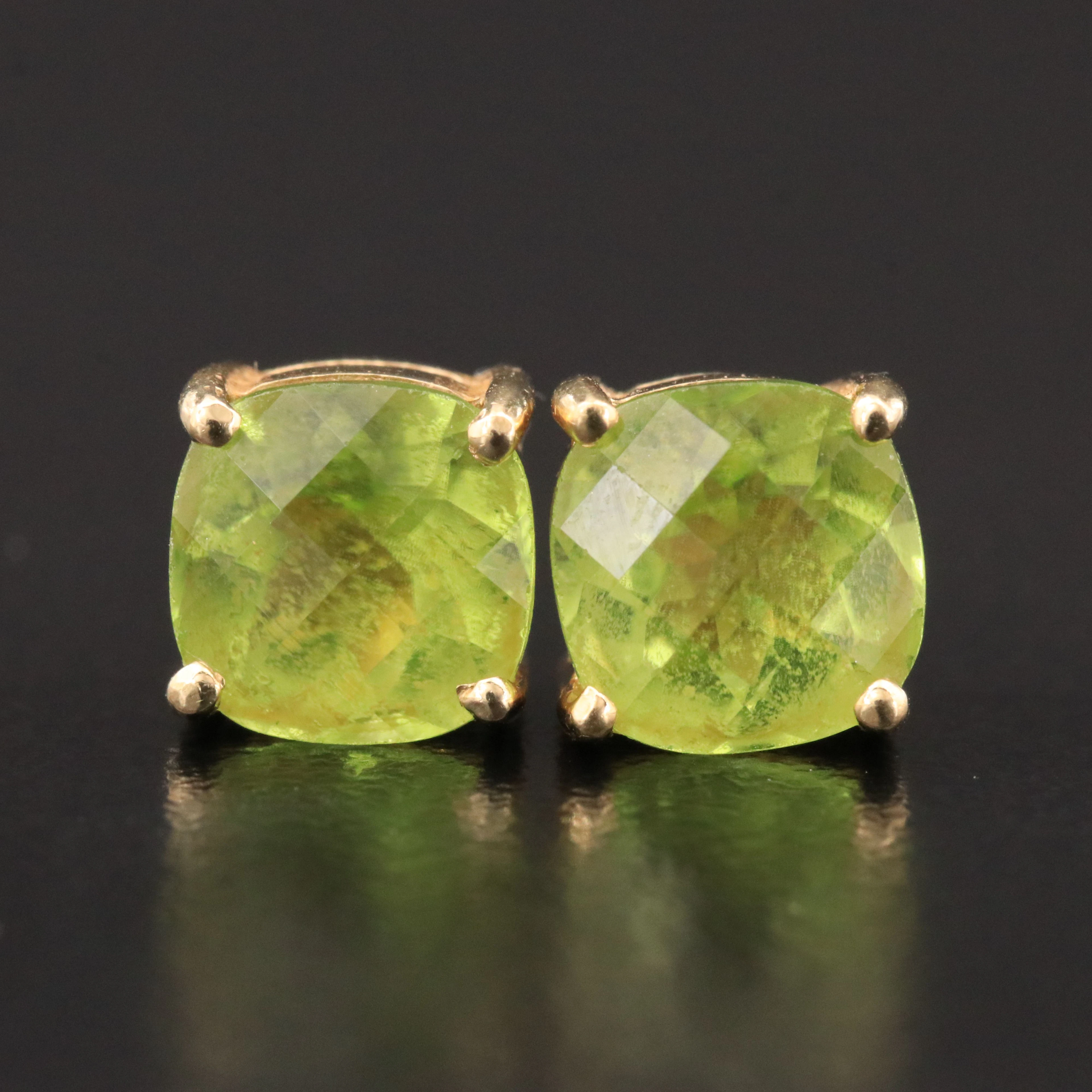 14K Peridot Square Stud Earrings
