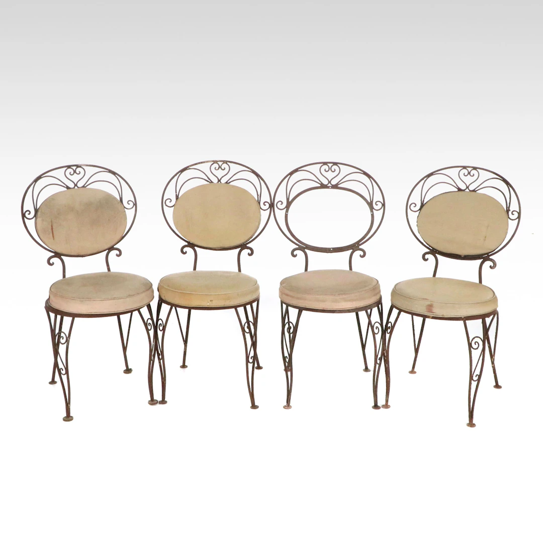 Set of Four Wrought Iron Bistro Dining Chairs, 20th Century
