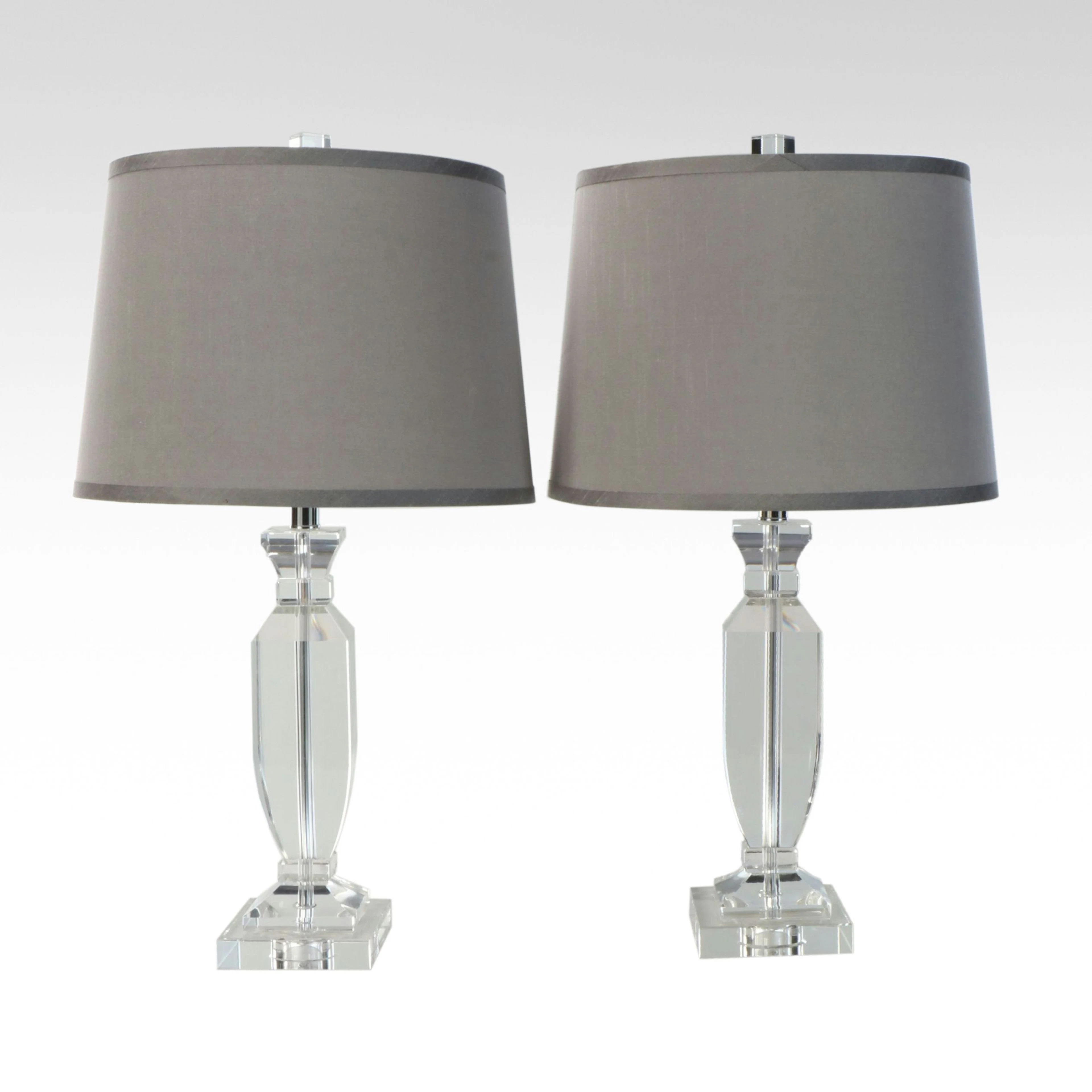 Pair of Acrylic Table Lamps with Grey Drum Shades