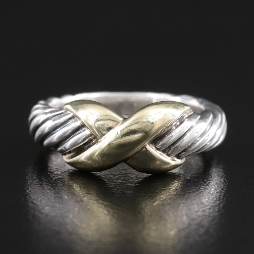 David Yurman Cable X Sterling Ring with 14K Accent