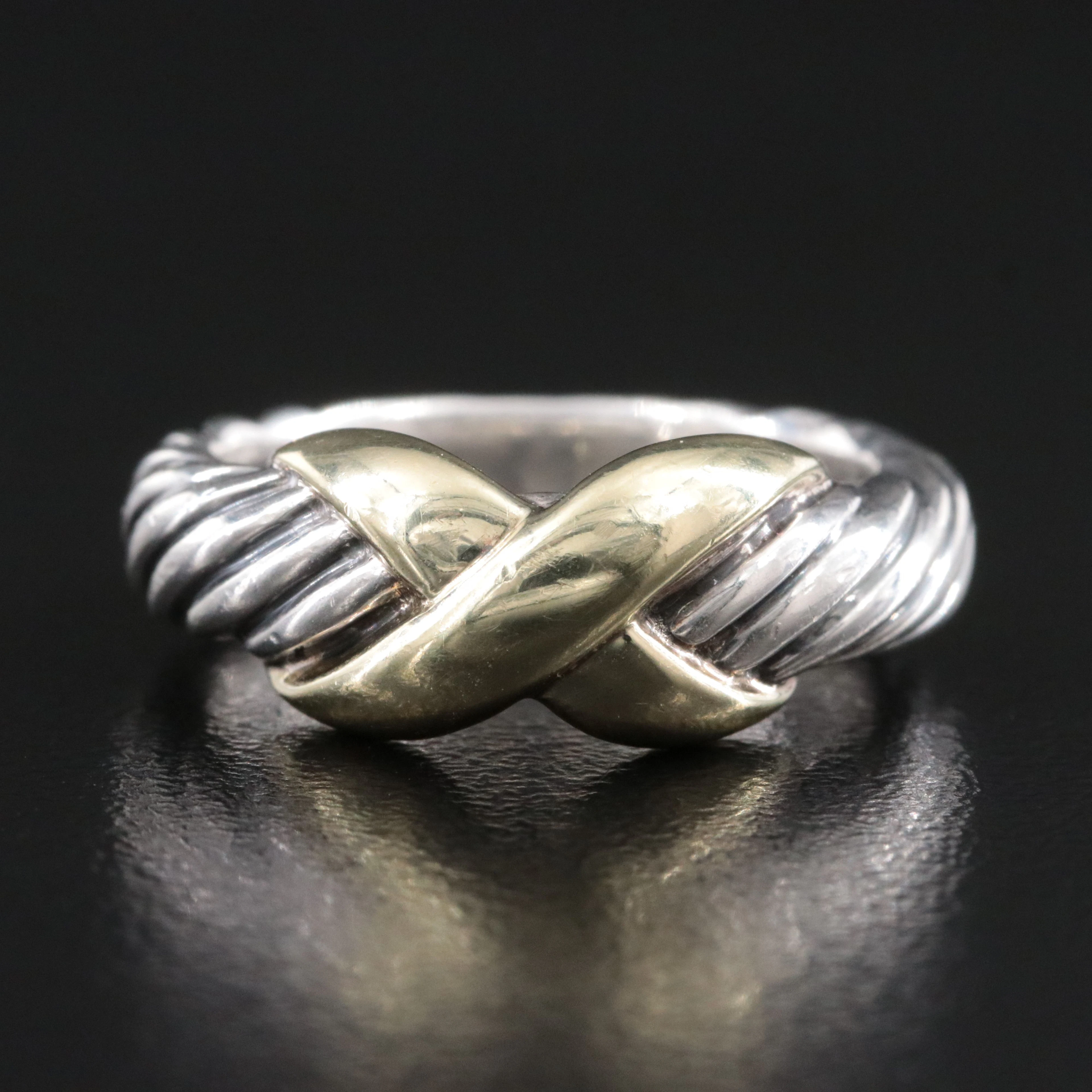 David Yurman Cable X Sterling Ring with 14K Accent
