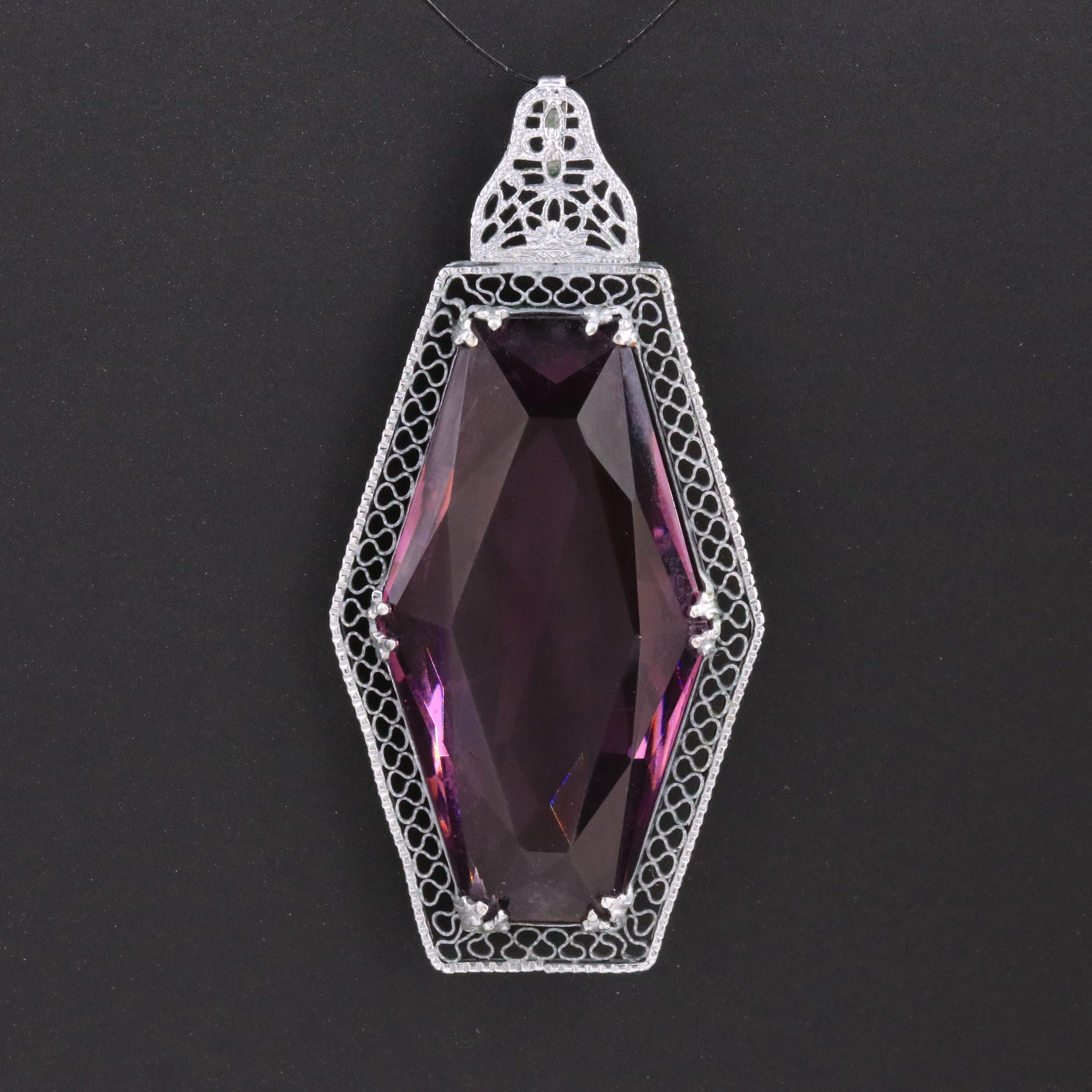 Vintage Glass Filigree Frame Pendant