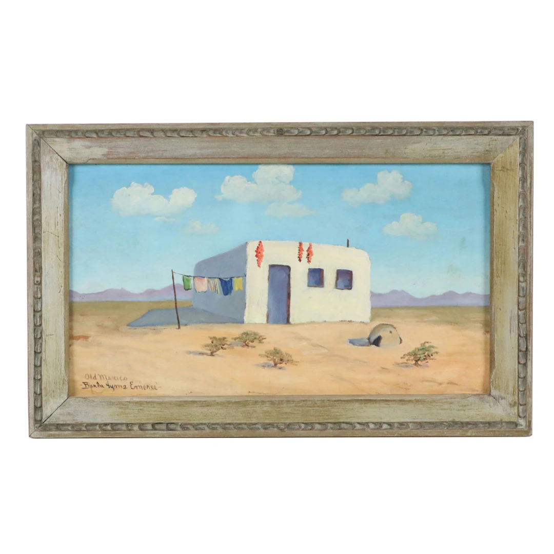 Berla Iyone Emeree Oil Painting "Mexican Adobe," Early to Mid-20th Century