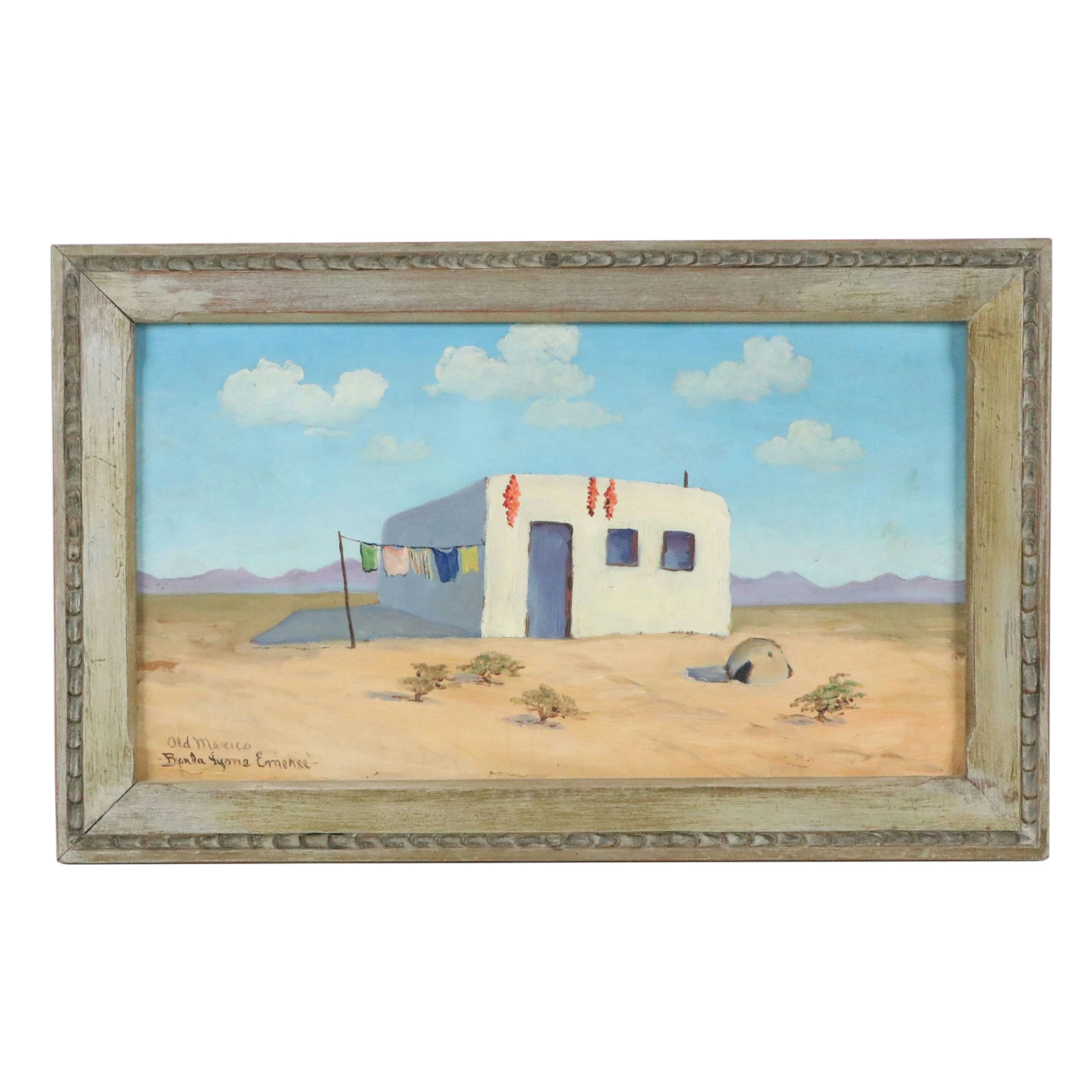 Berla Iyone Emeree Oil Painting "Mexican Adobe," Early to Mid-20th Century