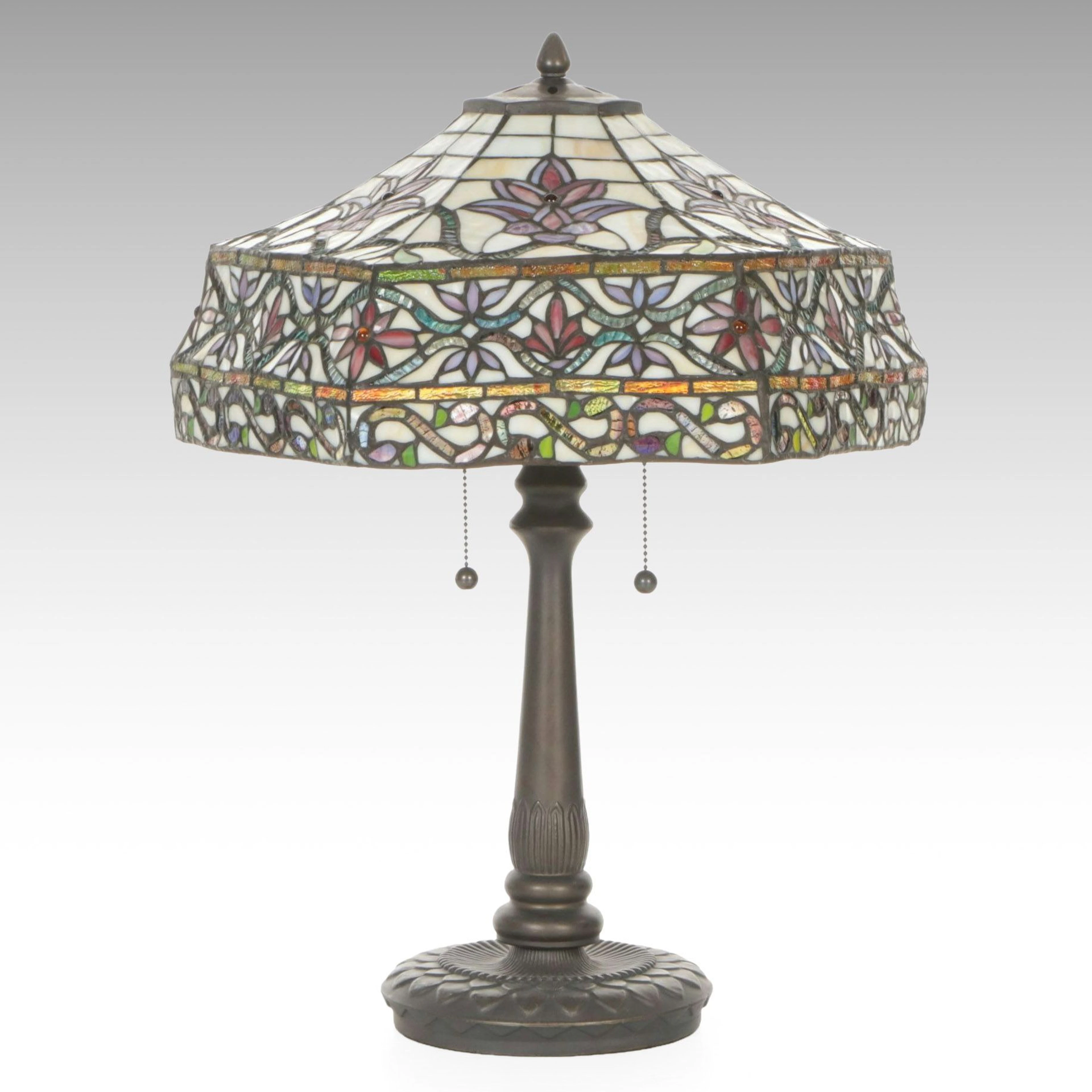 Victorian Style Table Lamp with Slag Glass Shade, 2007