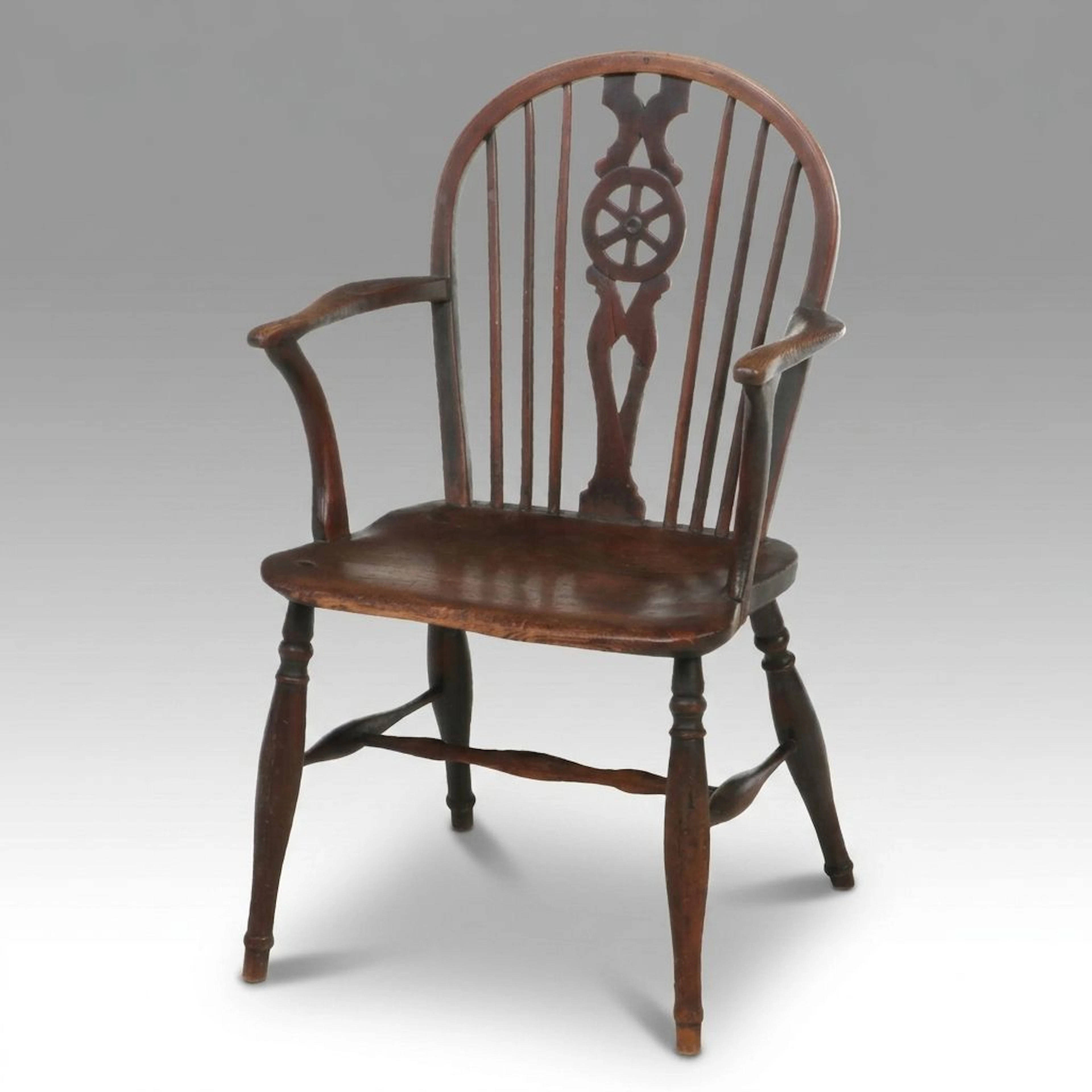 English Windsor Style Wheel-Back Wooden Armchair