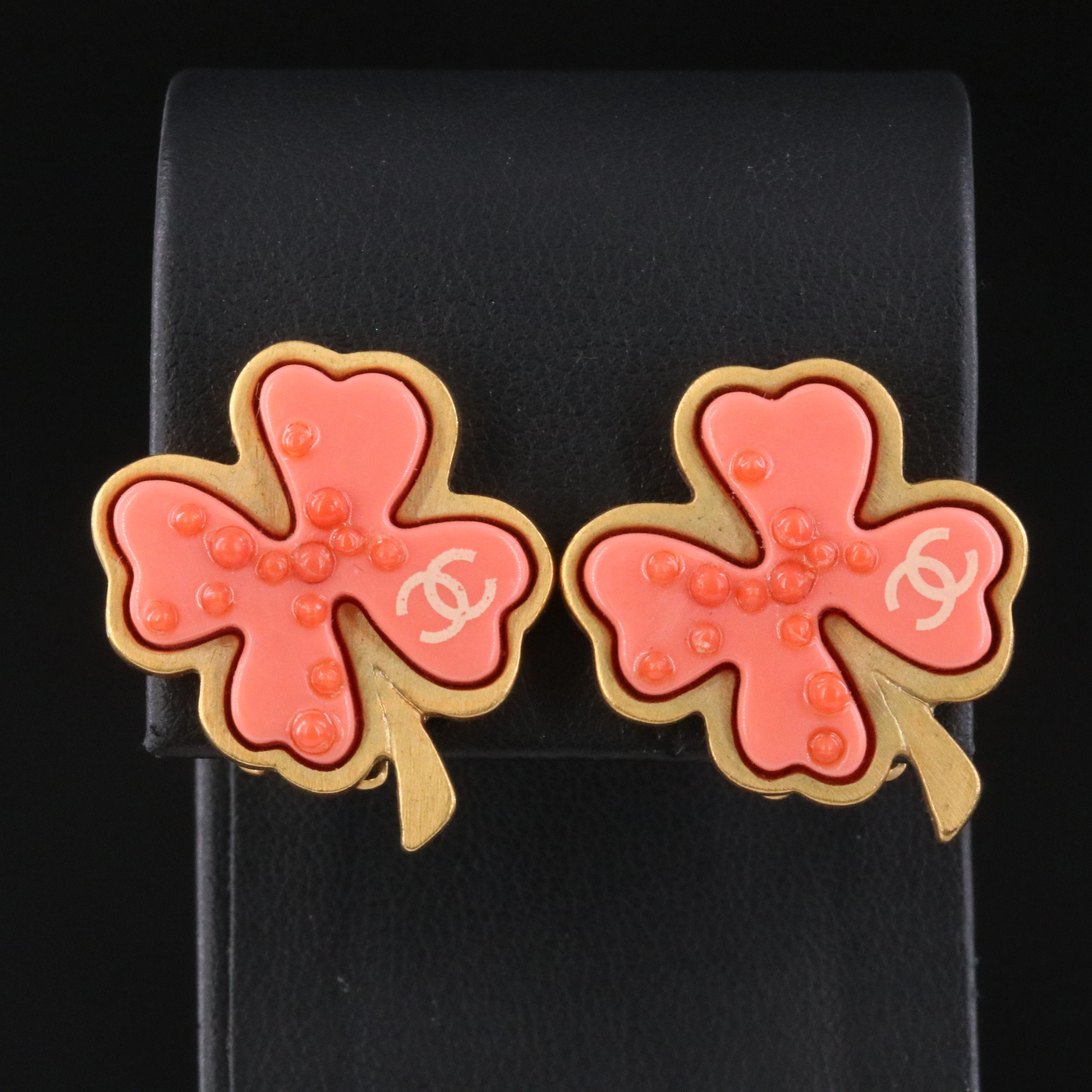 Chanel CC Four Leaf Clover Resin Clip Earrings, Spring 2003
