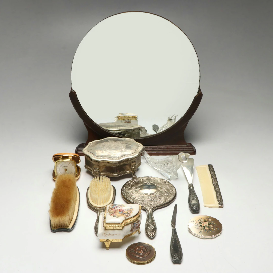Vanity Table Accessories with Seth Thomas Travel Clock