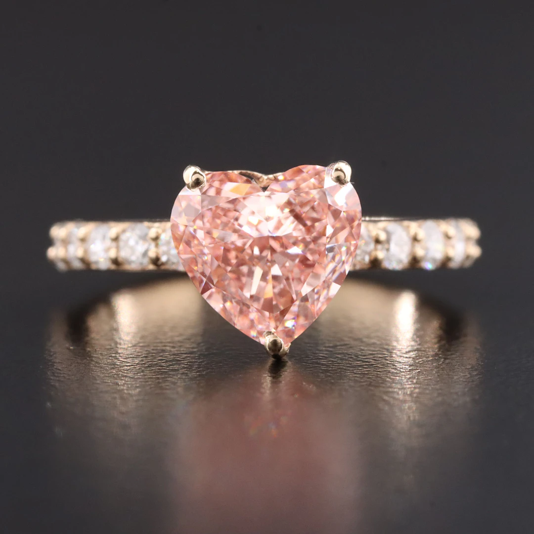 14K 3.59 CTW Lab Grown Diamond Ring with Fancy Vivid Pink Center and IGI Report