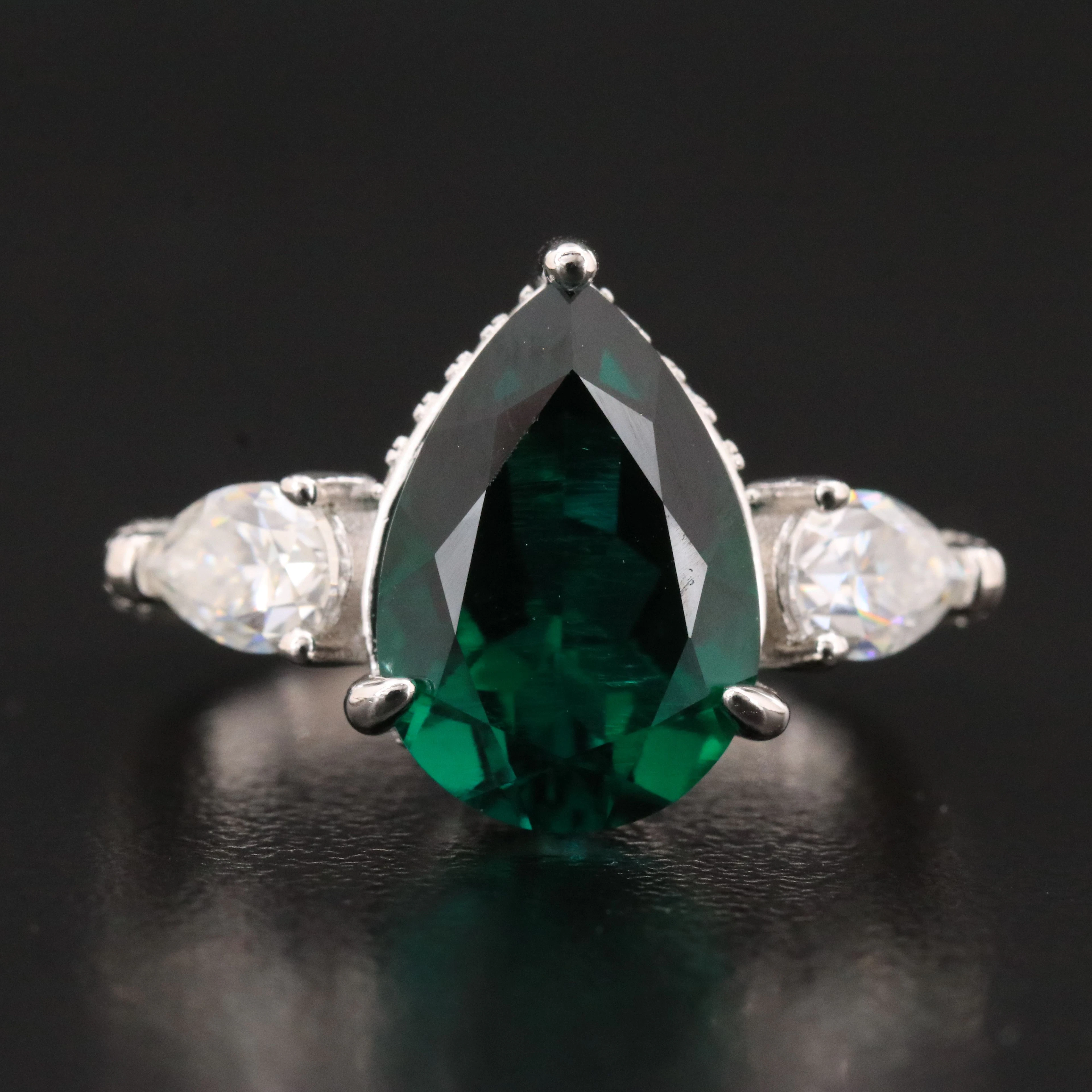 Sterling Emerald and Moissanite Ring