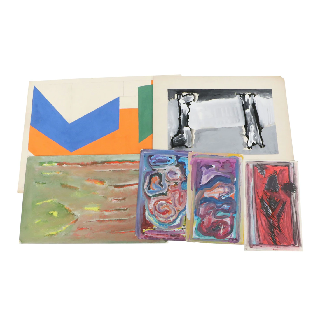 Achi Sullo Abstract Mixed Media Paintings, Mid to Late 20th Century