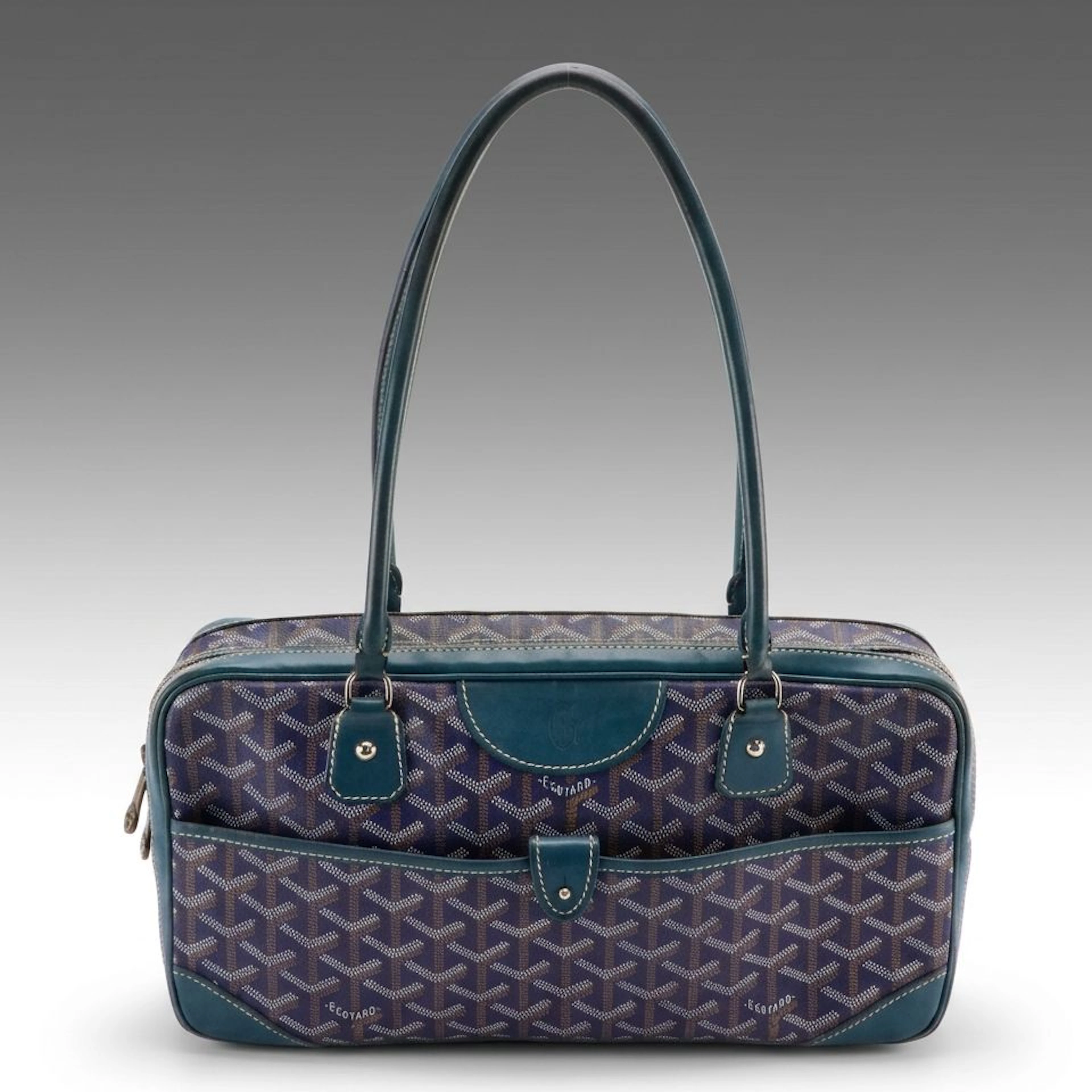 Goyard Saint Martin Bag Navy Blue Goyardine Canvas with Leather Trim