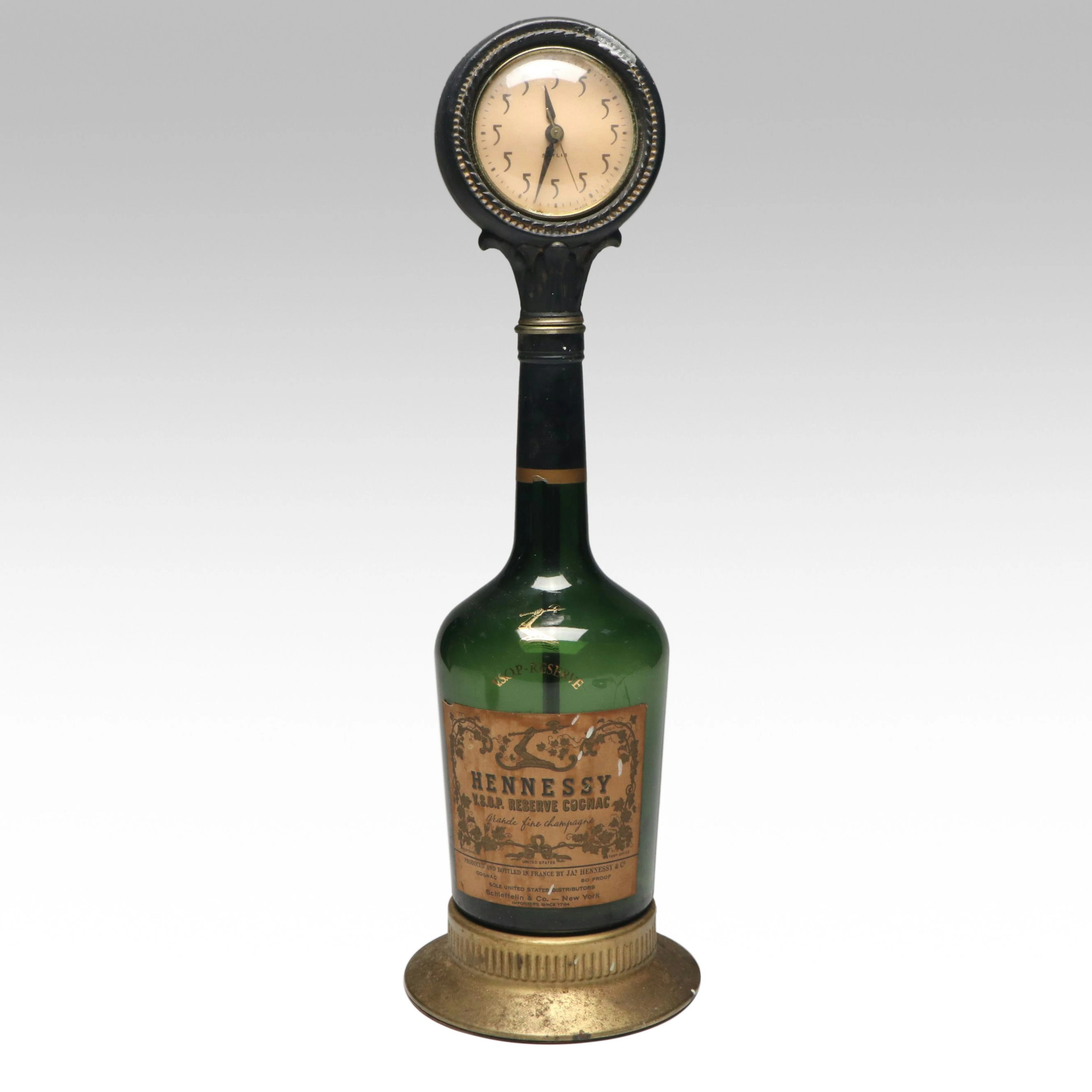 Novelty Glass Hennessy Bottle Electric Clock, Mid to Late 20th C.