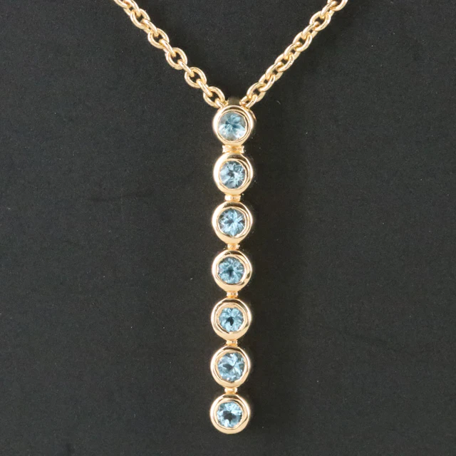 18K Blue Topaz Bezel Pendant Necklace