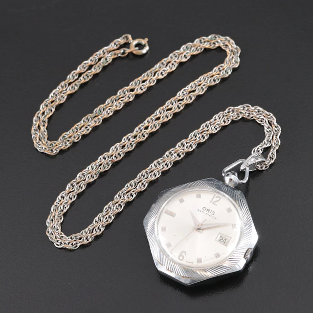 Vintage Oris Anti Shock Stainless Steel Octagon Stem Wind Pendant Watch