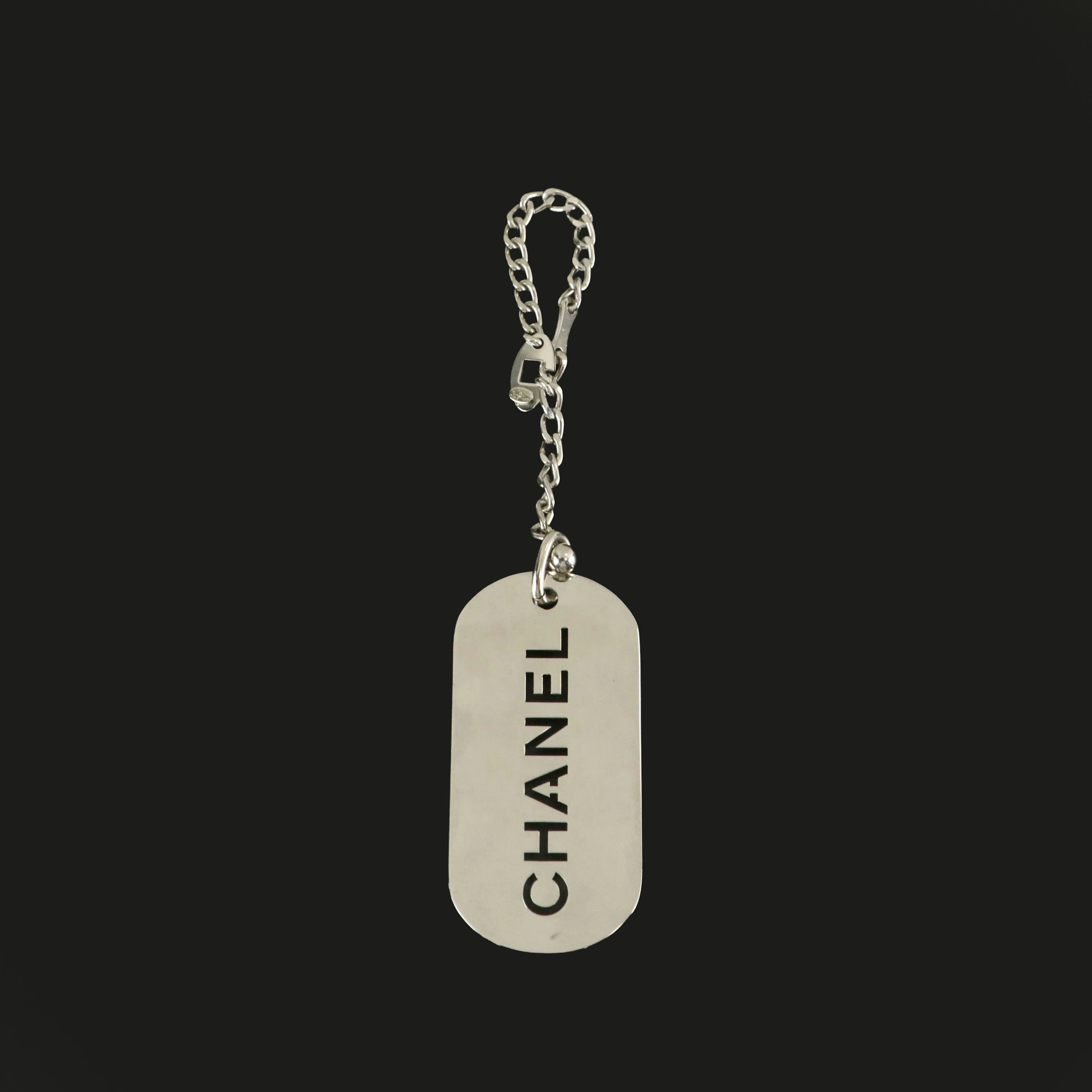 Chanel Silver Tone Cut Out Logo Keychain/Bag Charm with Box