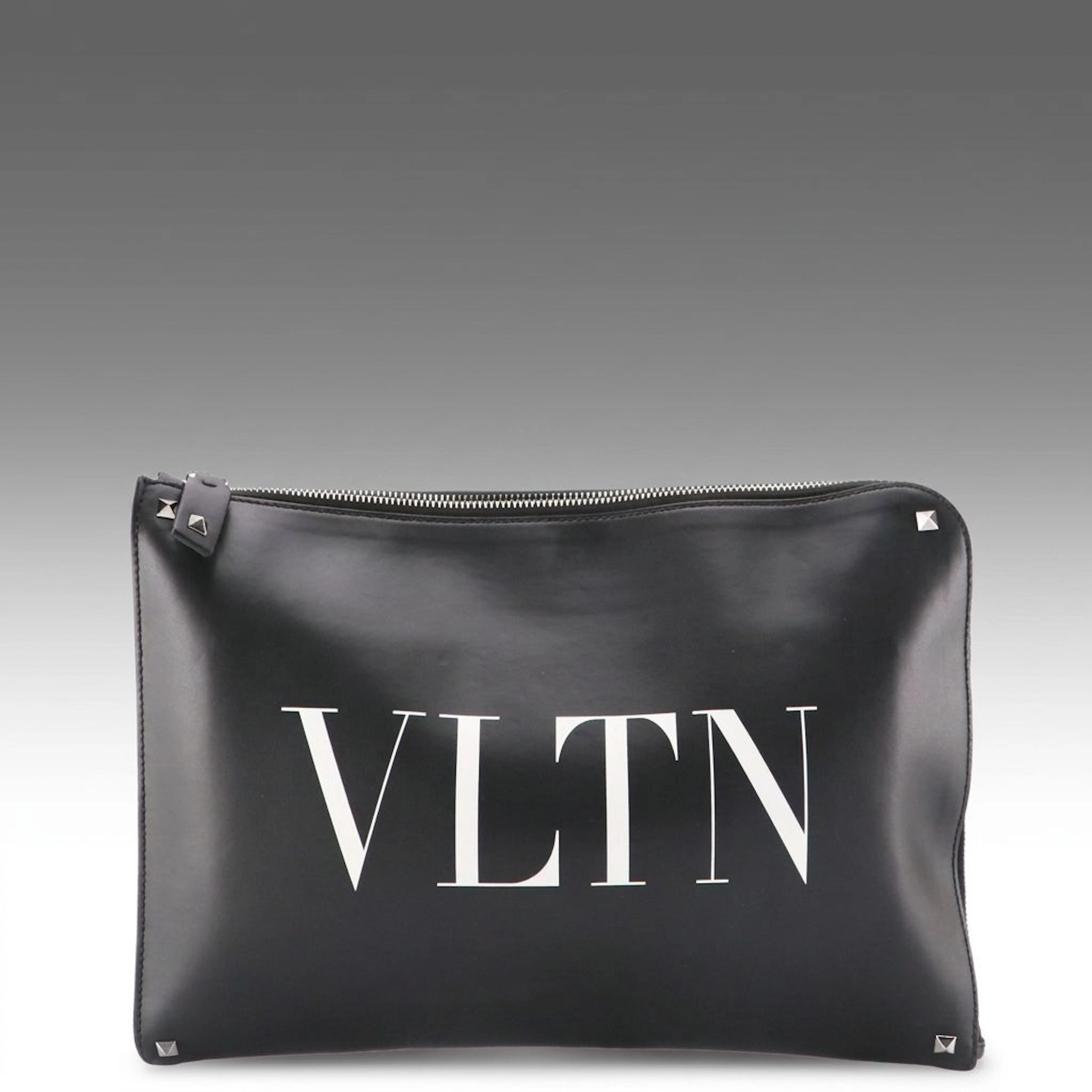 Valentino Garavani VLTN Corner Zip Portfolio Clutch in Leather