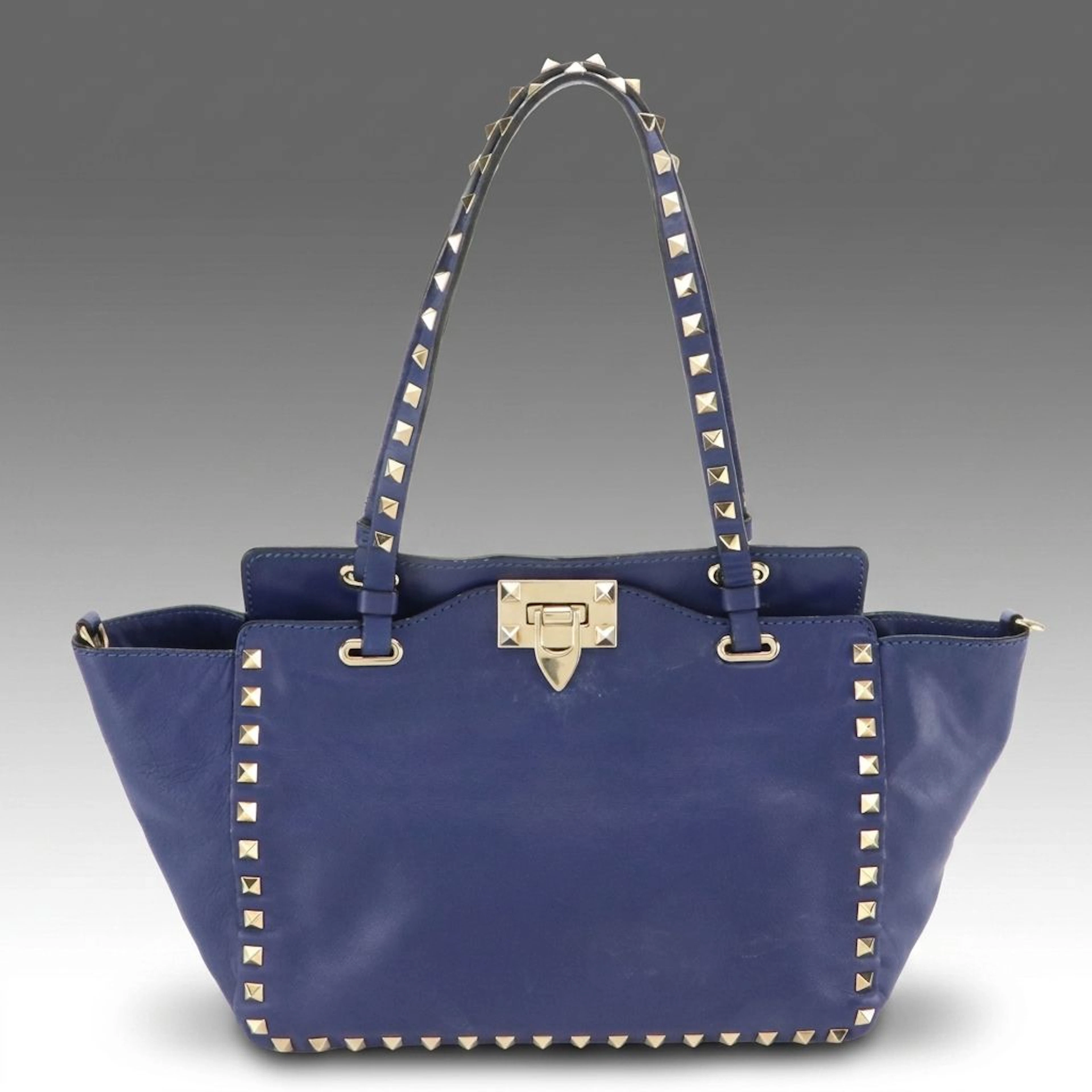 Valentino Garavani Rockstud Two-Way Tote Bag in Blue Calfskin Leather