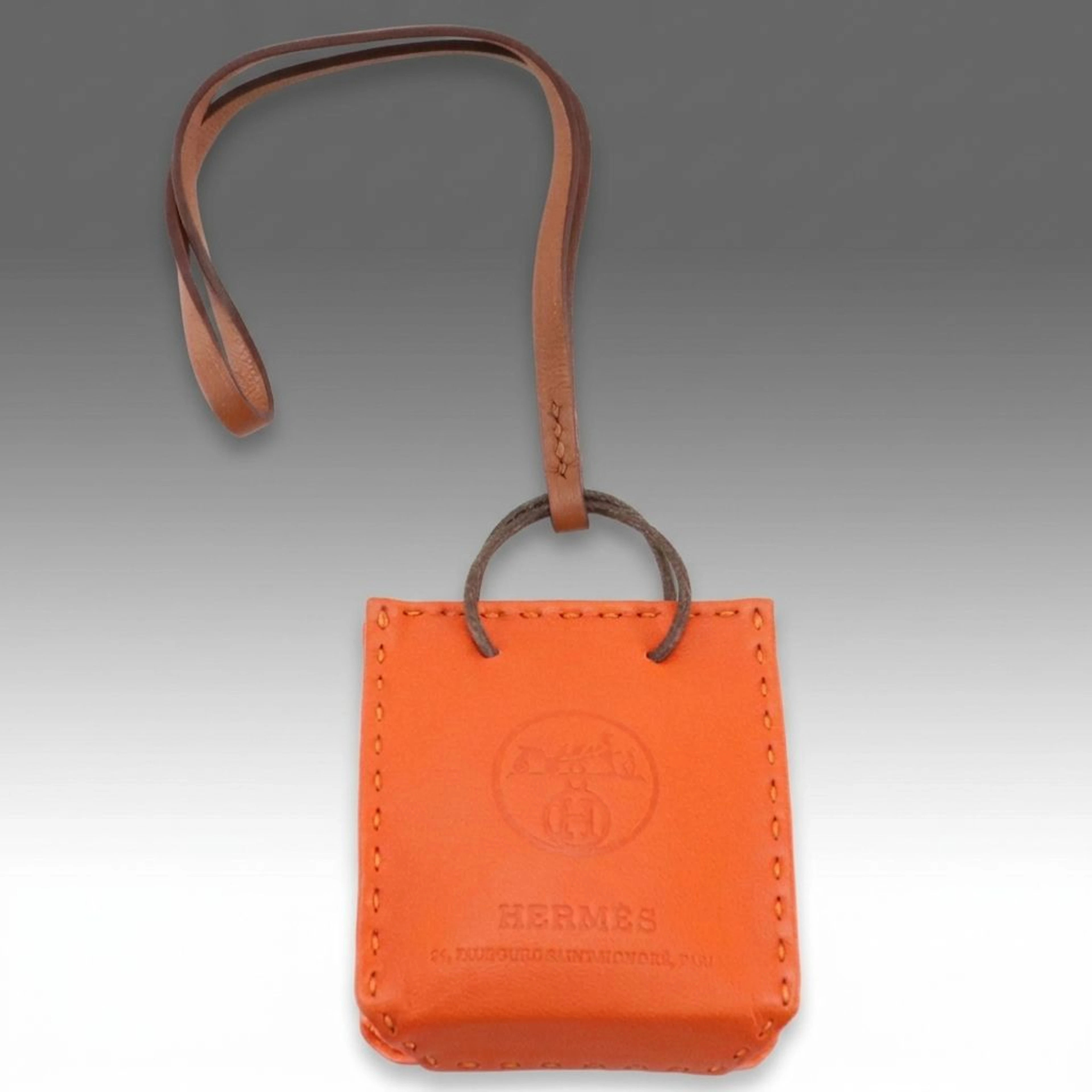 Hermès Shopping Bag Charm in Milo Lambskin Leather with Box
