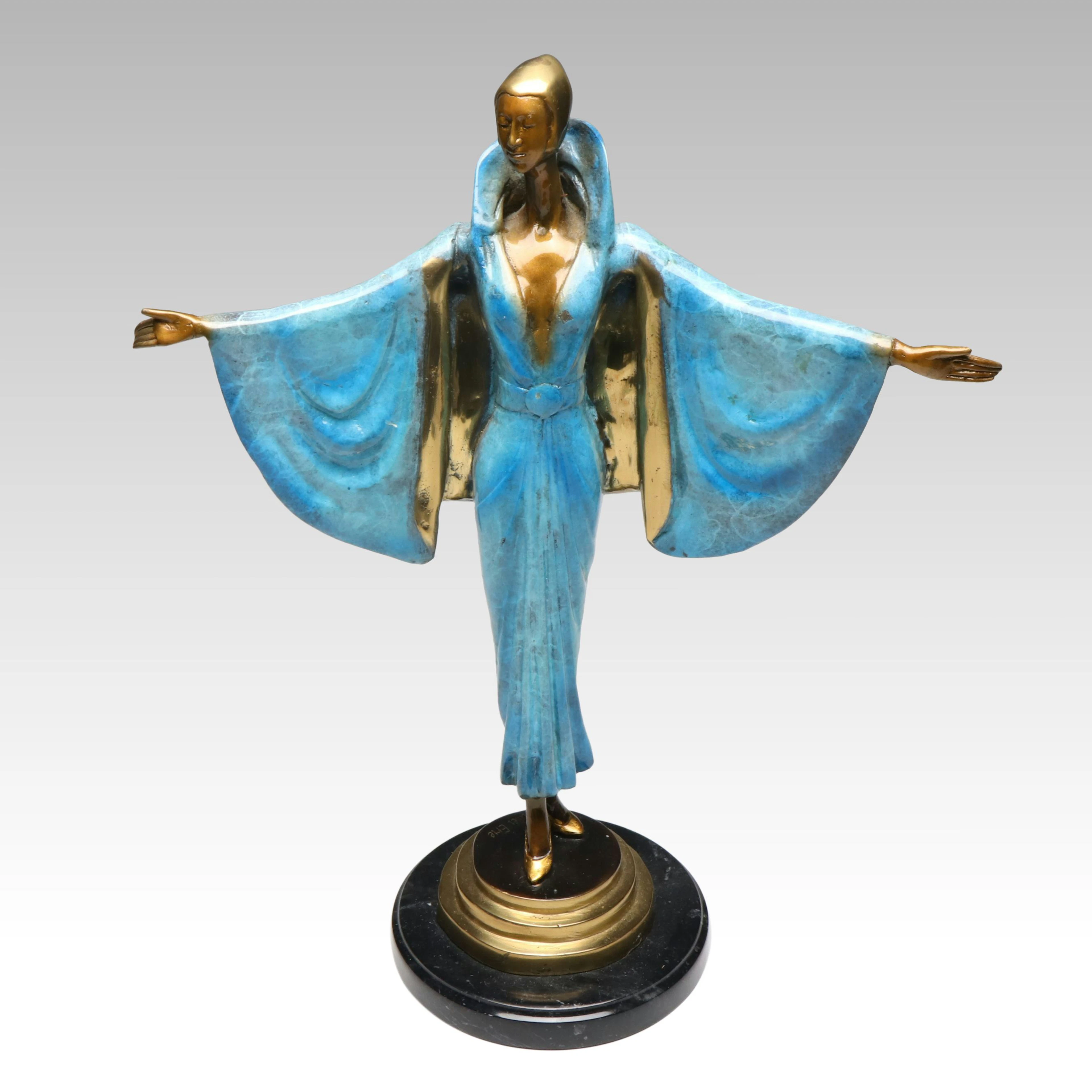 Art Deco Style Enamel Metal Sculpture After Erté
