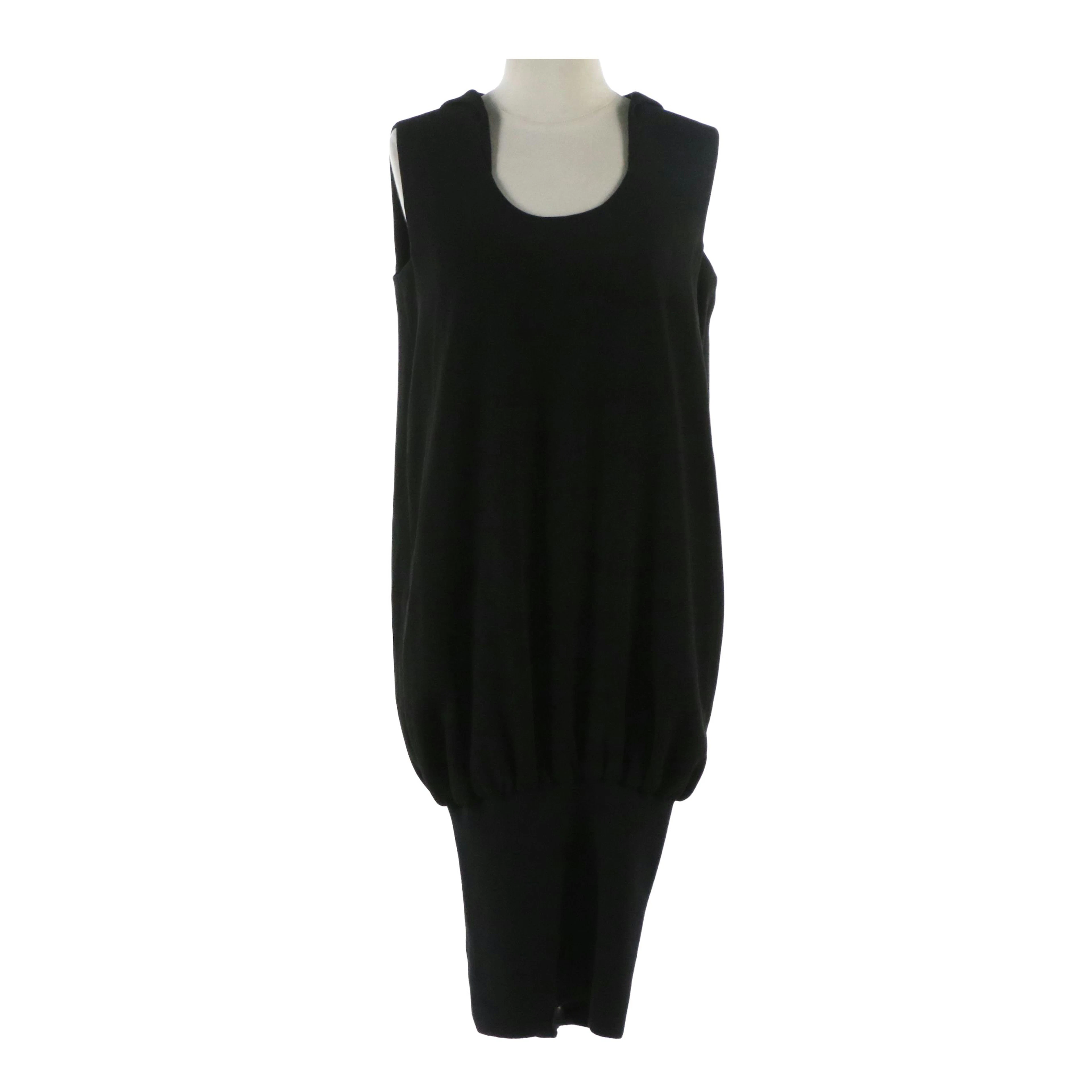 Jil Sander Black Sleeveless Dress with Scoop Neckline and Ribbed Knit Hemline