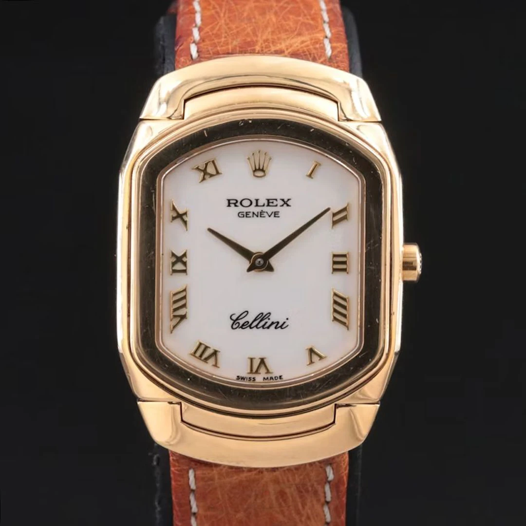 18K Rolex Cellini White Roman Dial Quartz Watch Model 6631