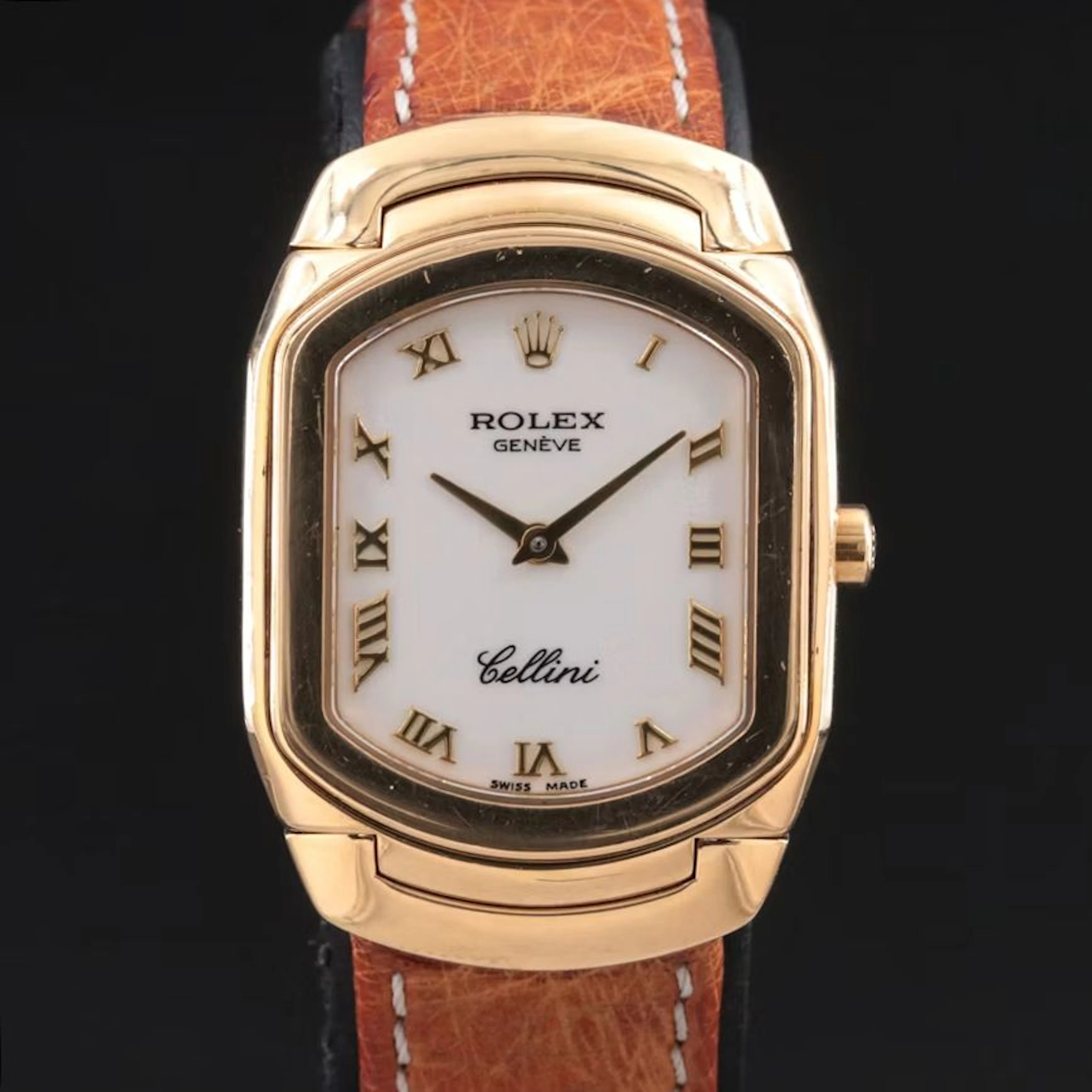 18K Rolex Cellini White Roman Dial Quartz Watch Model 6631