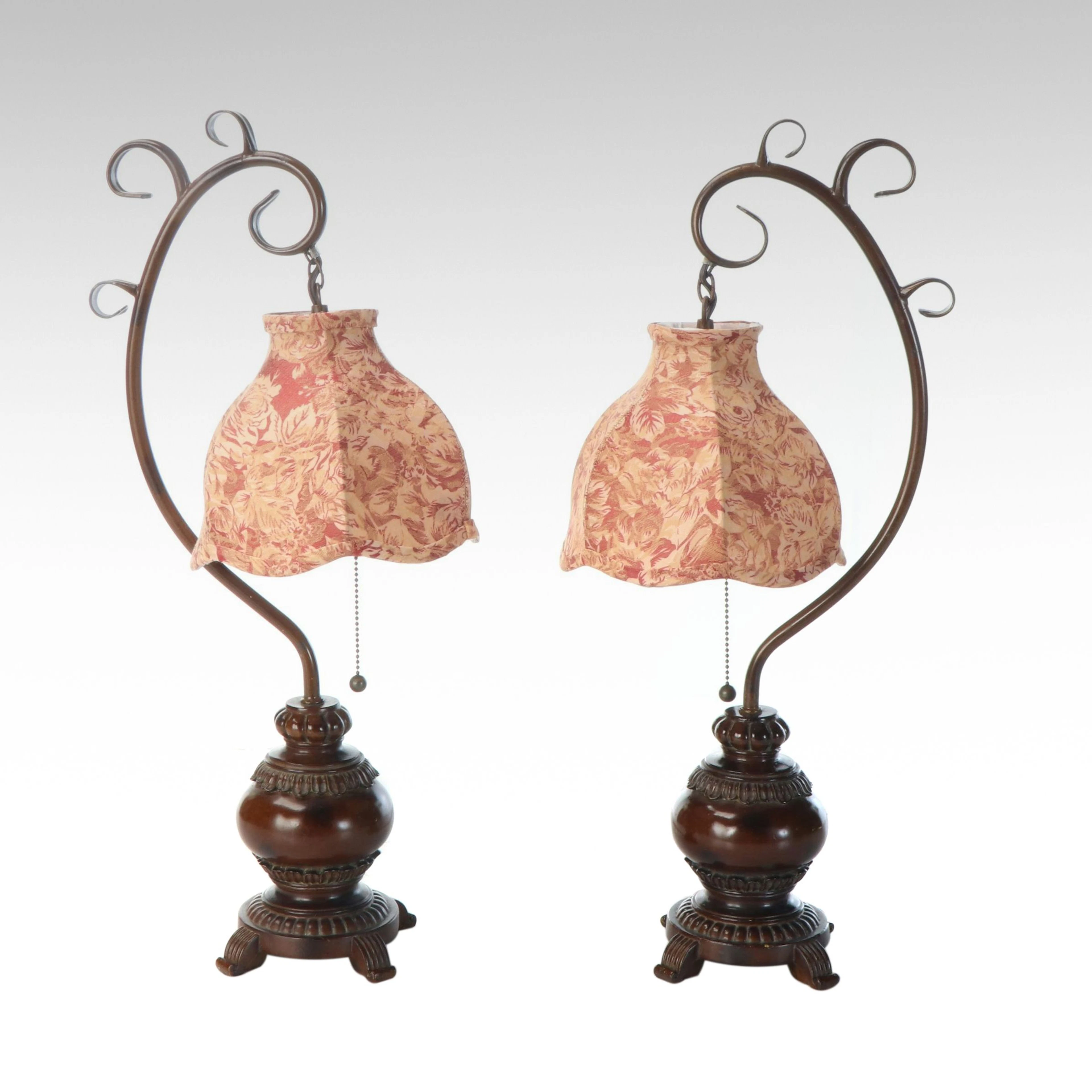 Victorian Style Scrolled Stem Accent Lamps, 21st Century