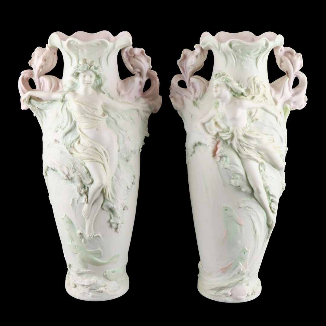 Royal Dux Art Nouveau Bohemian Porcelain Vase Pair, Early 20th C.