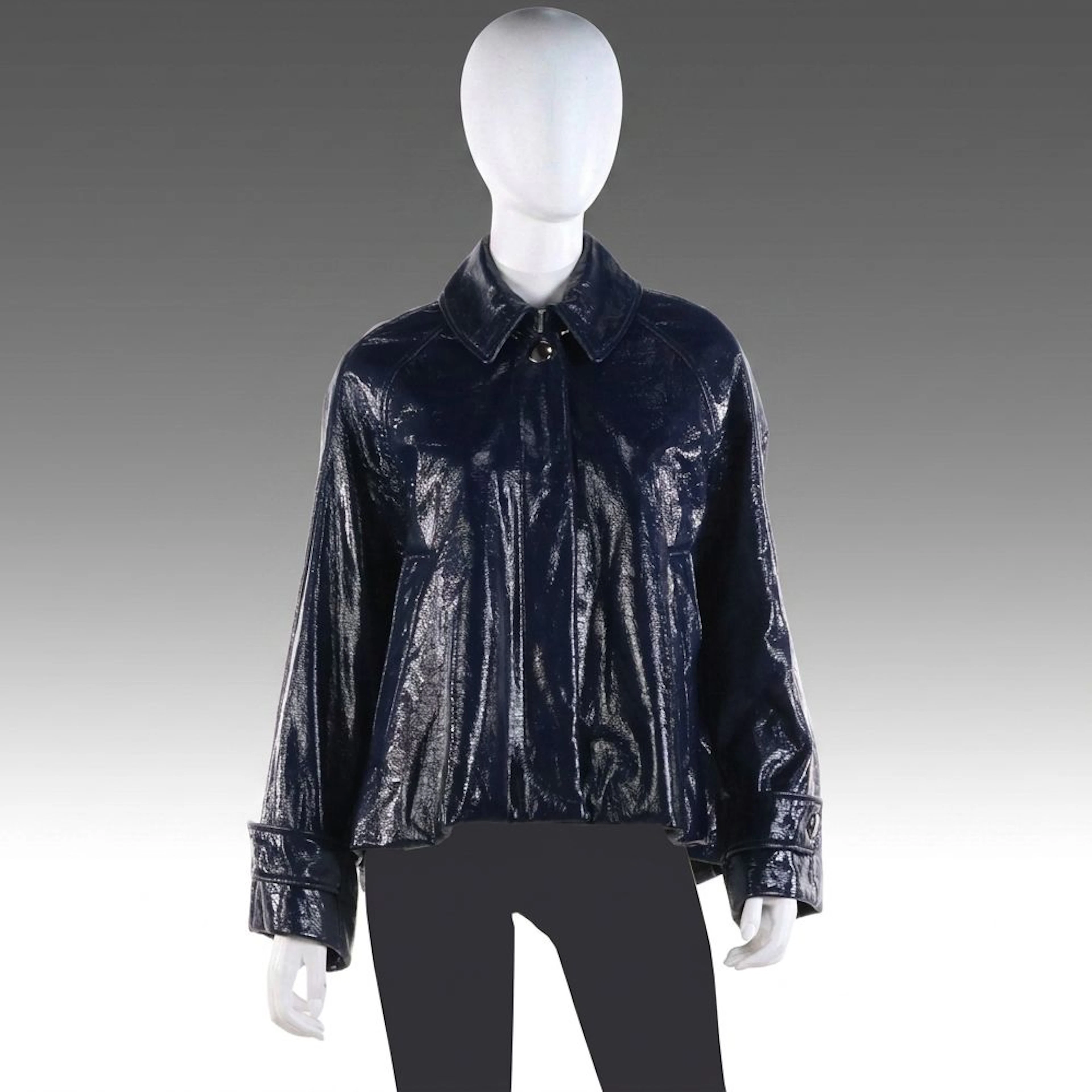 Balenciaga Swing Jacket in Navy Cotton/Polyurethane Blend