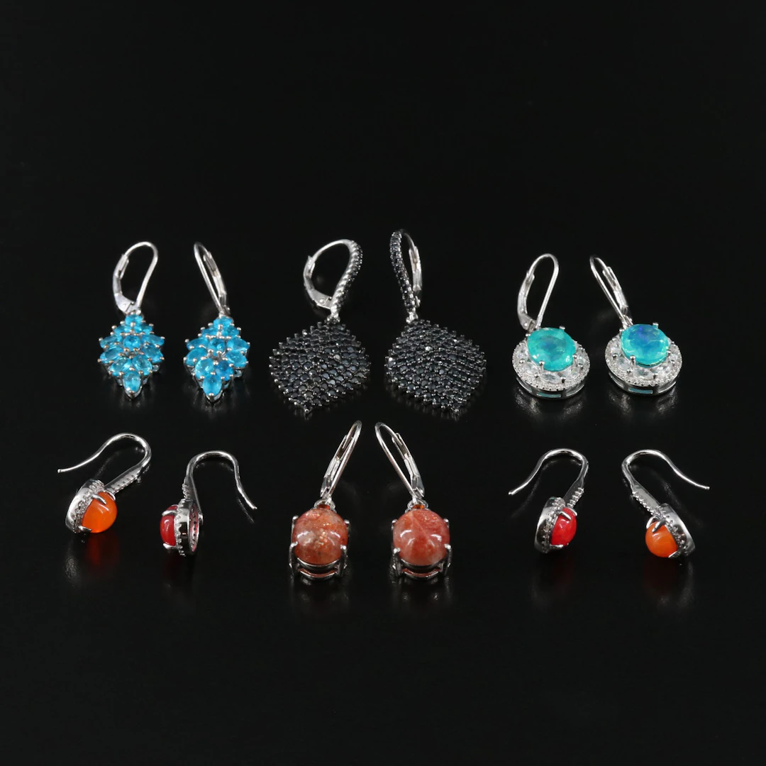 Opal, Sunstone and Apatite Featured in Sterling Earrings