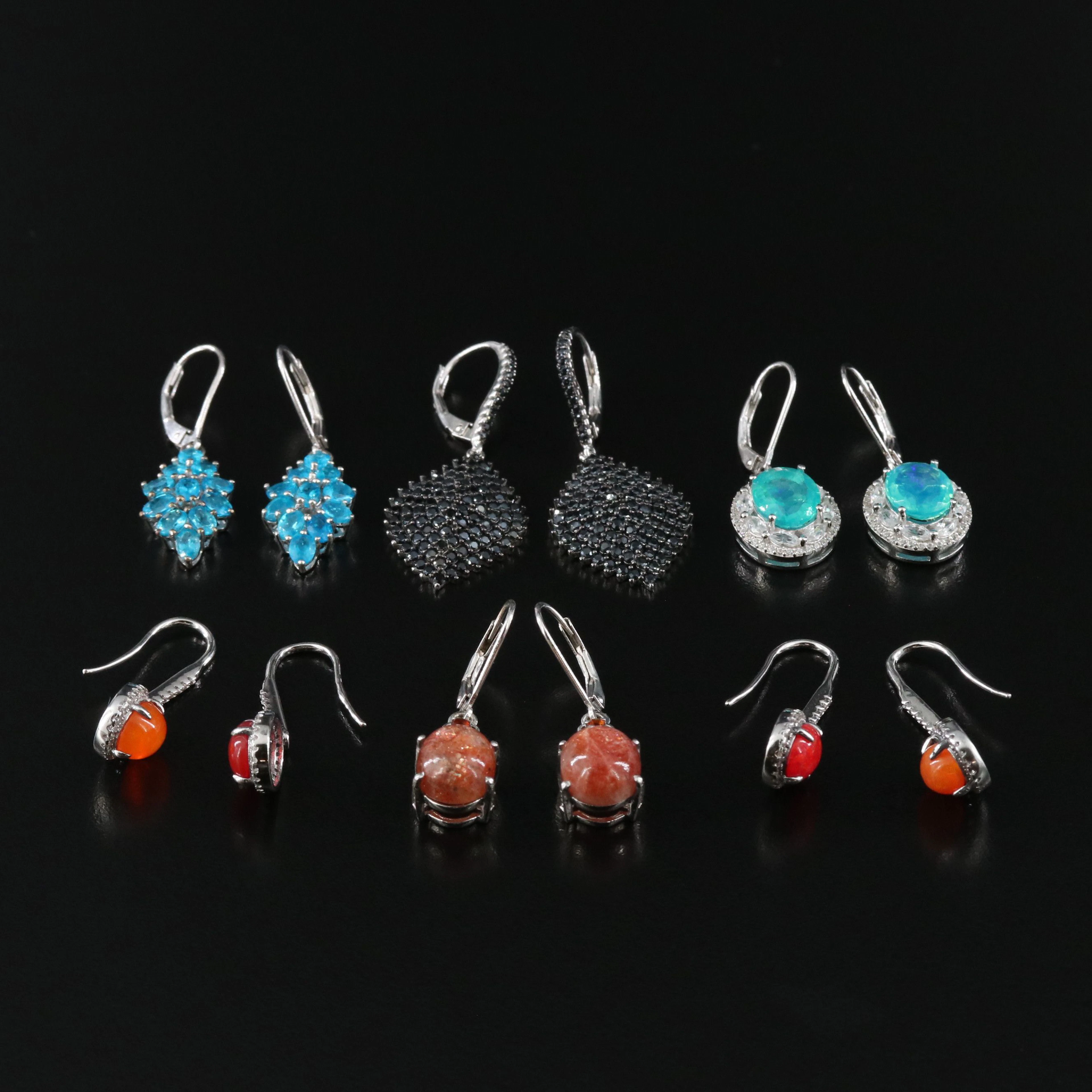 Opal, Sunstone and Apatite Featured in Sterling Earrings