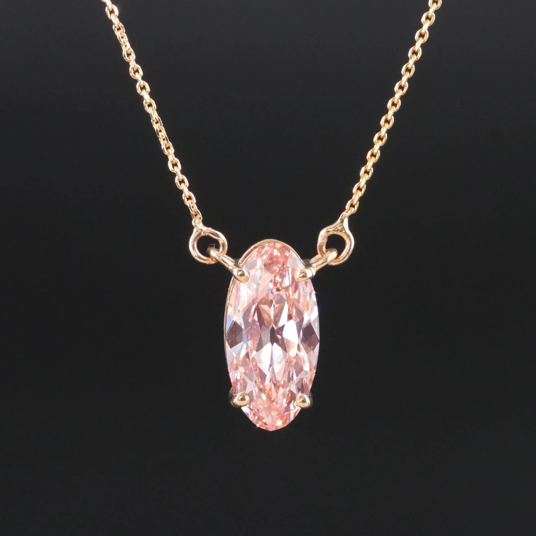 14K 2.50 CT Lab Grown Fancy Vivid Pink Diamond Necklace with IGI Report