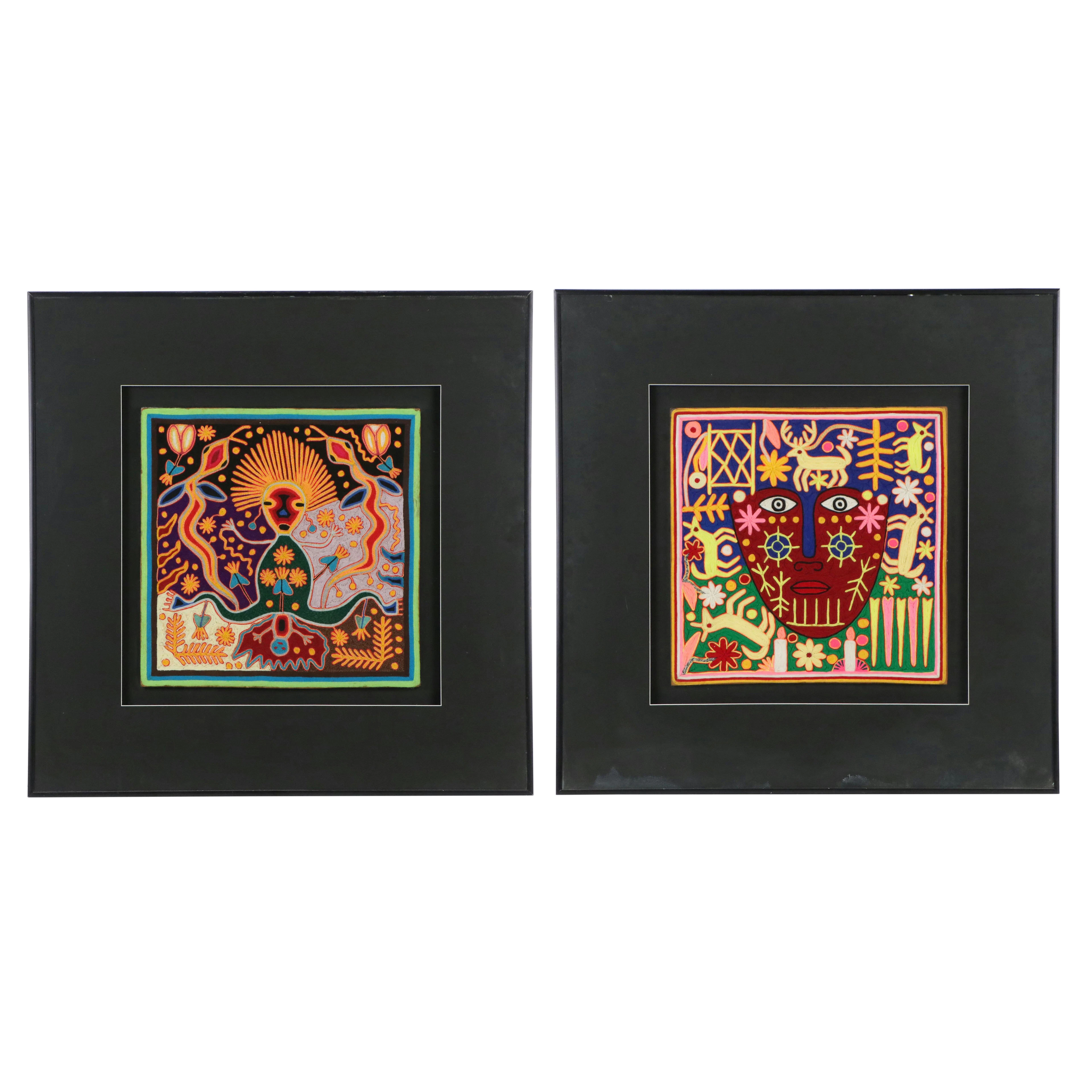 Emilio de la Cruz Benitez Mexican Huichol Folk Art Yarn Art Panels