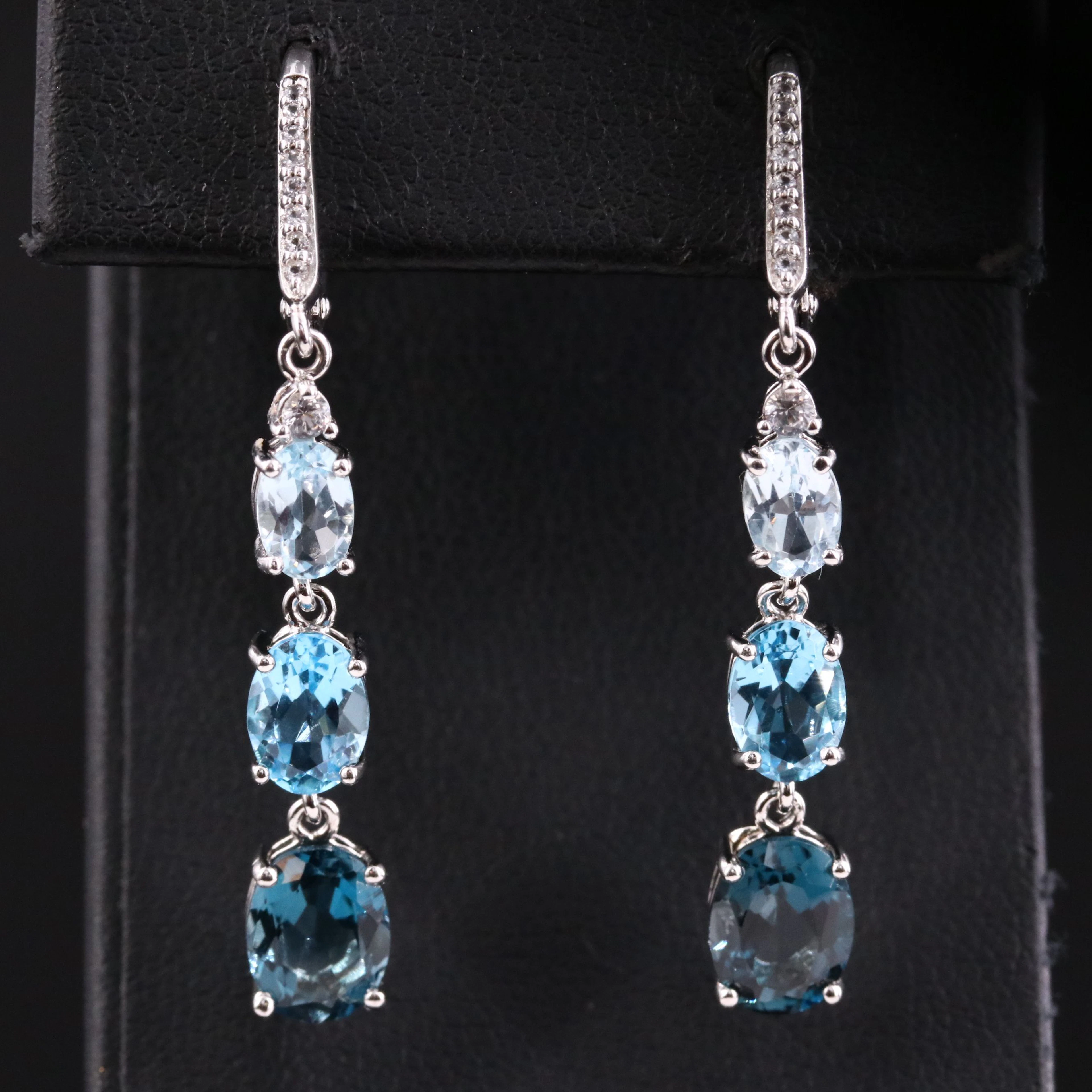 Sterling Blue Topaz and CZ Drop Earrings