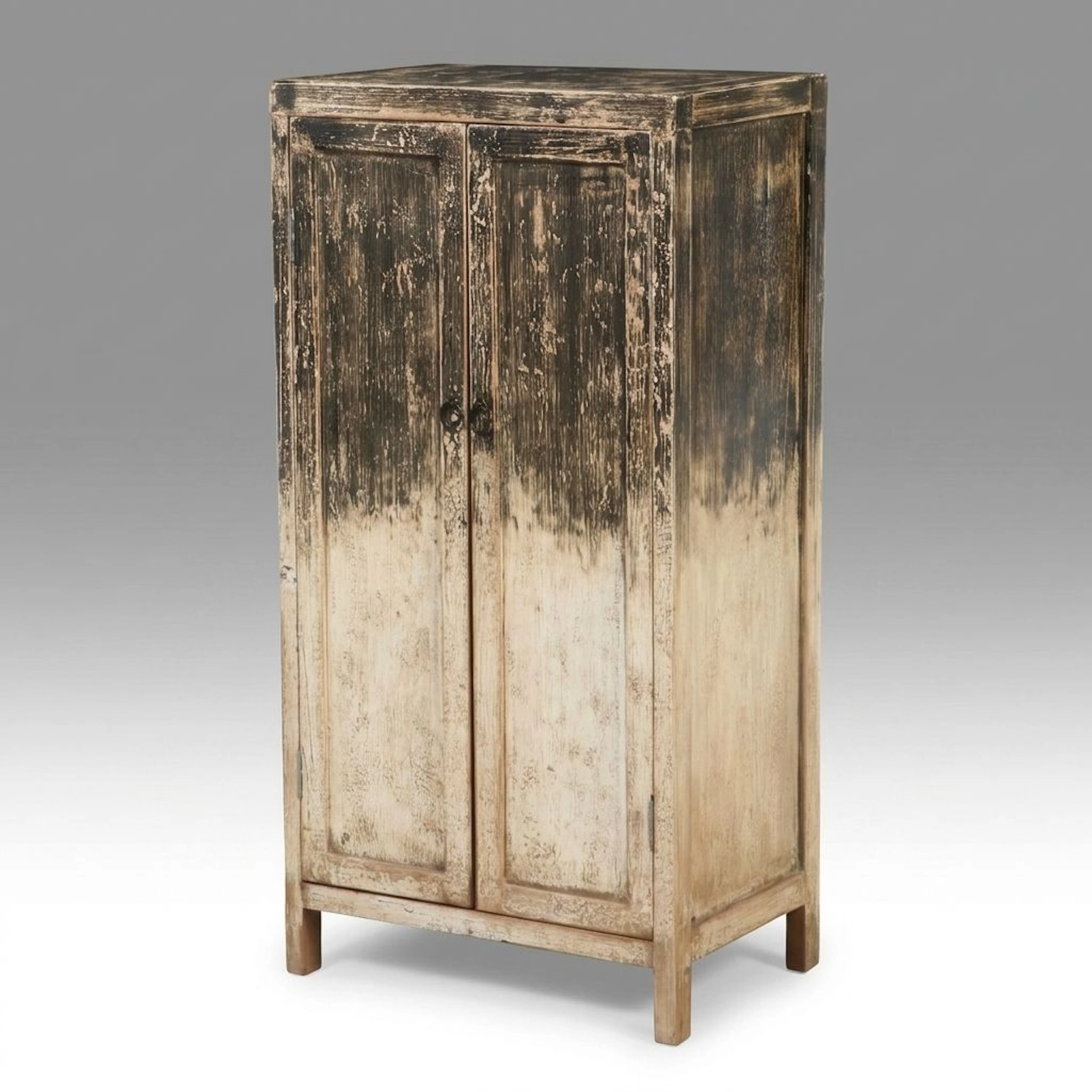 Primitive Style Distressed Two-Tone Painted Tall Cabinet