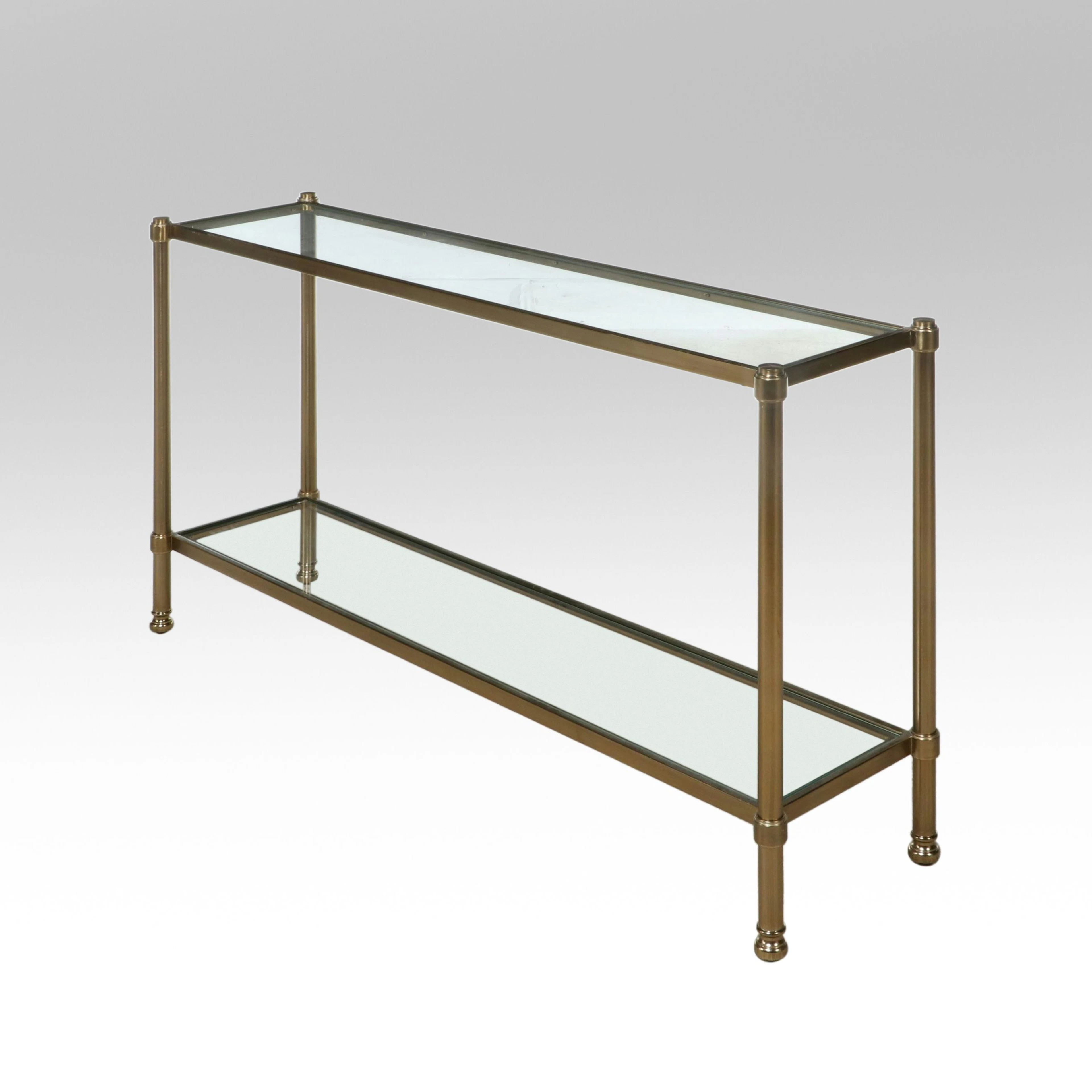 Hollywood Regency Style Brass and Glass Two-Tier Console Table, Late 20th C.