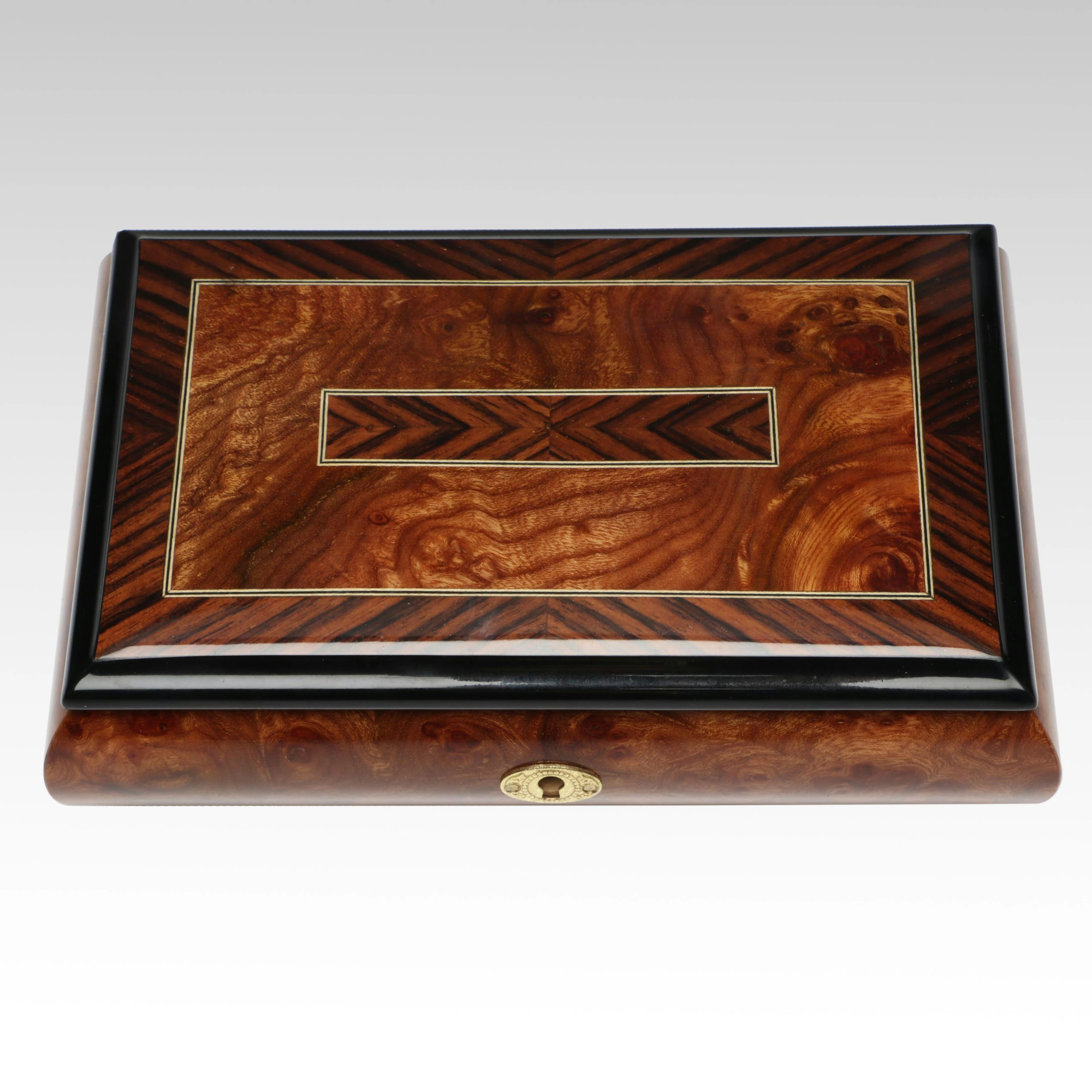 Italian "Somewhere In Time" Inlaid Wooden Music Box, Late 20th Century