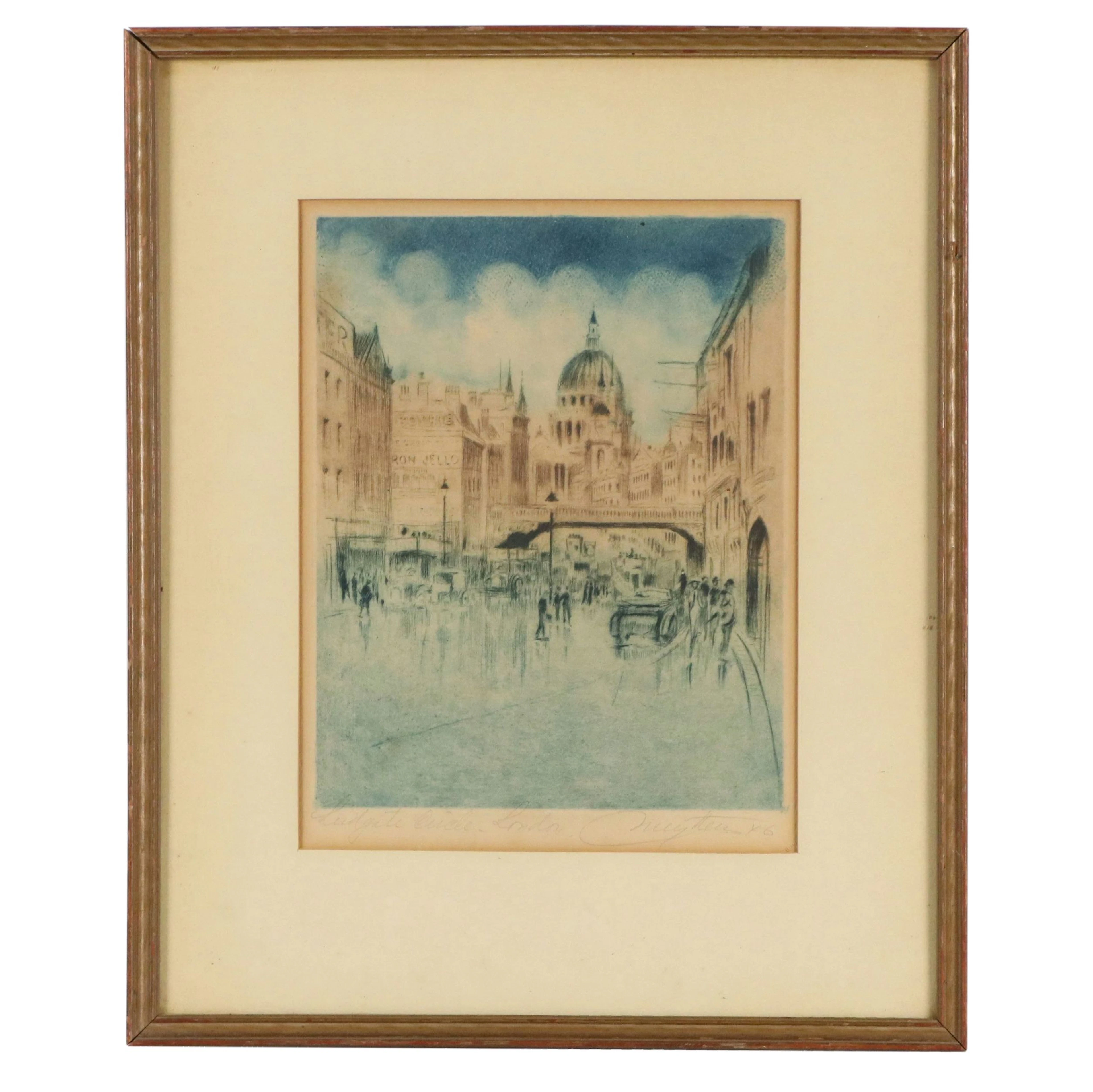Josef Pierre Nuyttens Etching à la Poupée "Ludgate Circle, London," 1946