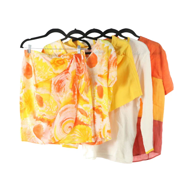 Escada Sport Yellow Cotton Shorts, Knit V-Neck Top, Printed Skirt Set, and More