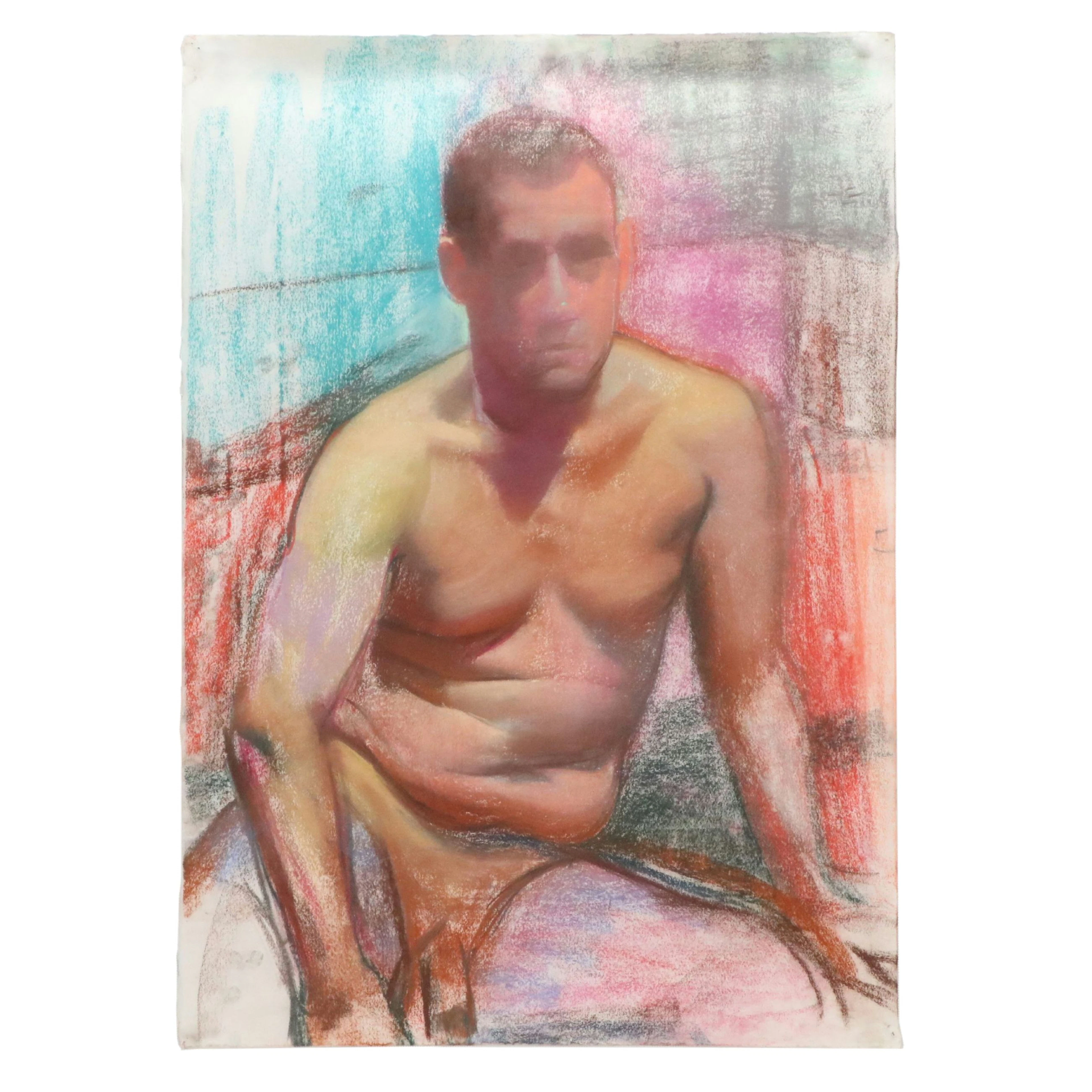 Larry Griggs Chalk Pastel Portrait of Seated Male Nude, Late 20th to 21st C.