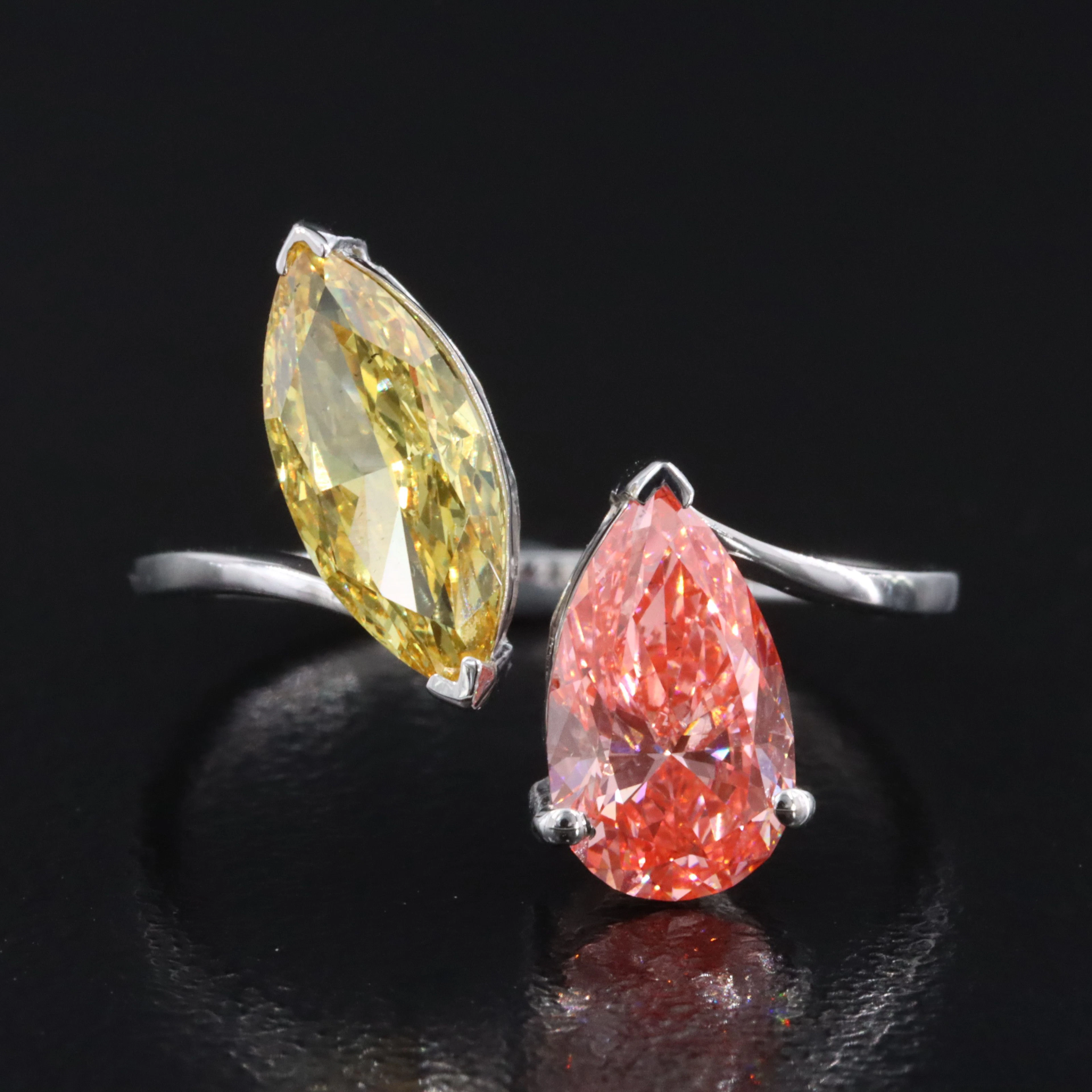 14K 2.37 CTW Lab Grown Diamond Bypass Ring with Fancy Yellow/Pink & IGI Reports