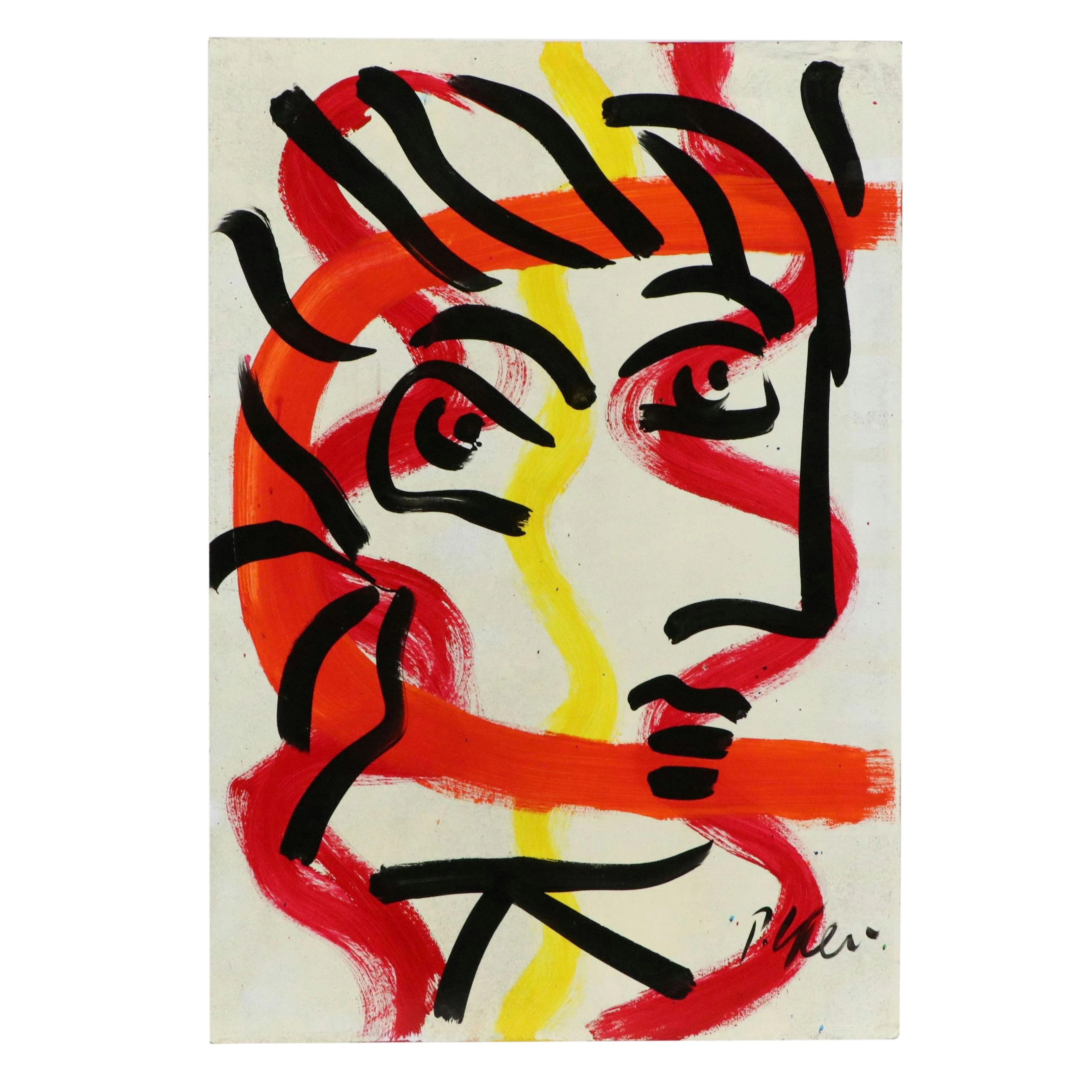 Peter Robert Keil Stylized Acrylic Portrait, Late 20th to 21st Century