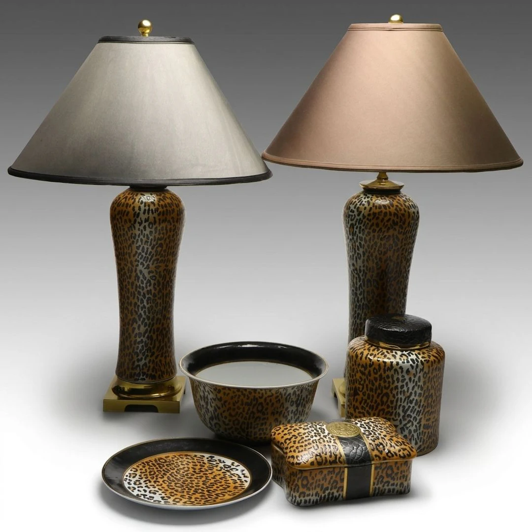 Kinder-Harris Leopard Print Ceramic Table Lamps and More Table Décor, 1990