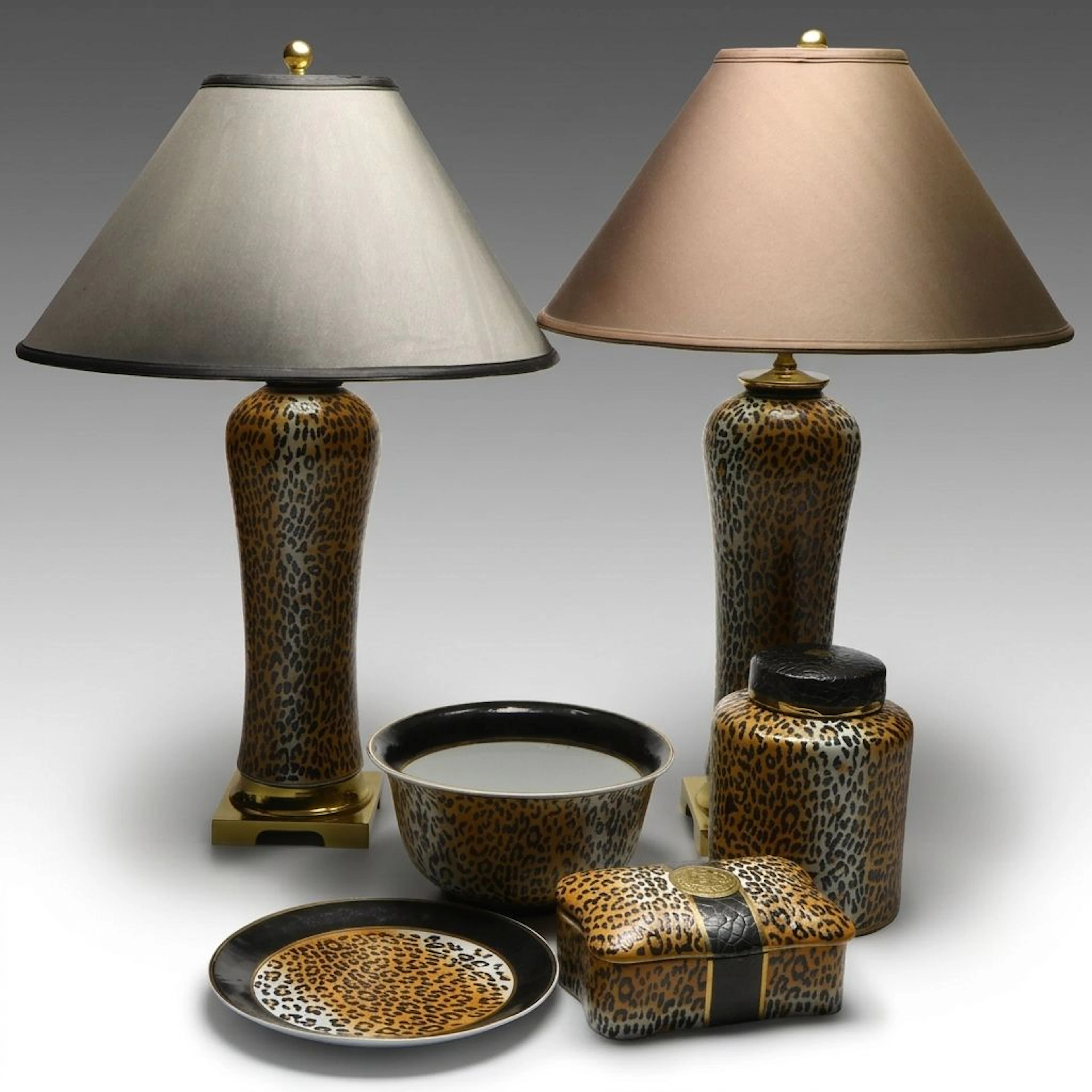 Kinder-Harris Leopard Print Ceramic Table Lamps and More Table Décor, 1990